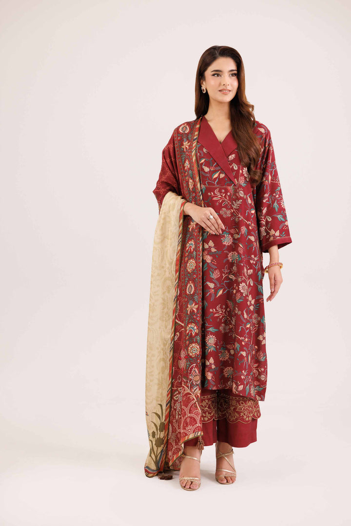 NishatUAE -  Maroon Embroidered Silk Suit Ready to wear Suit