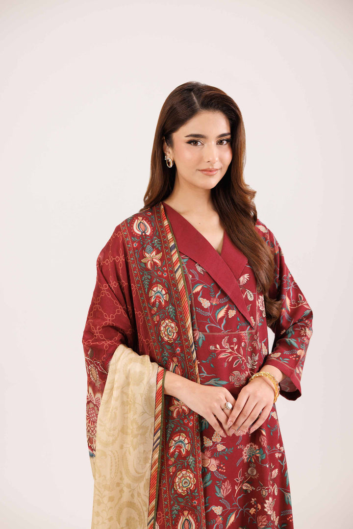 NishatUAE -  Maroon Embroidered Silk Suit Ready to wear Suit