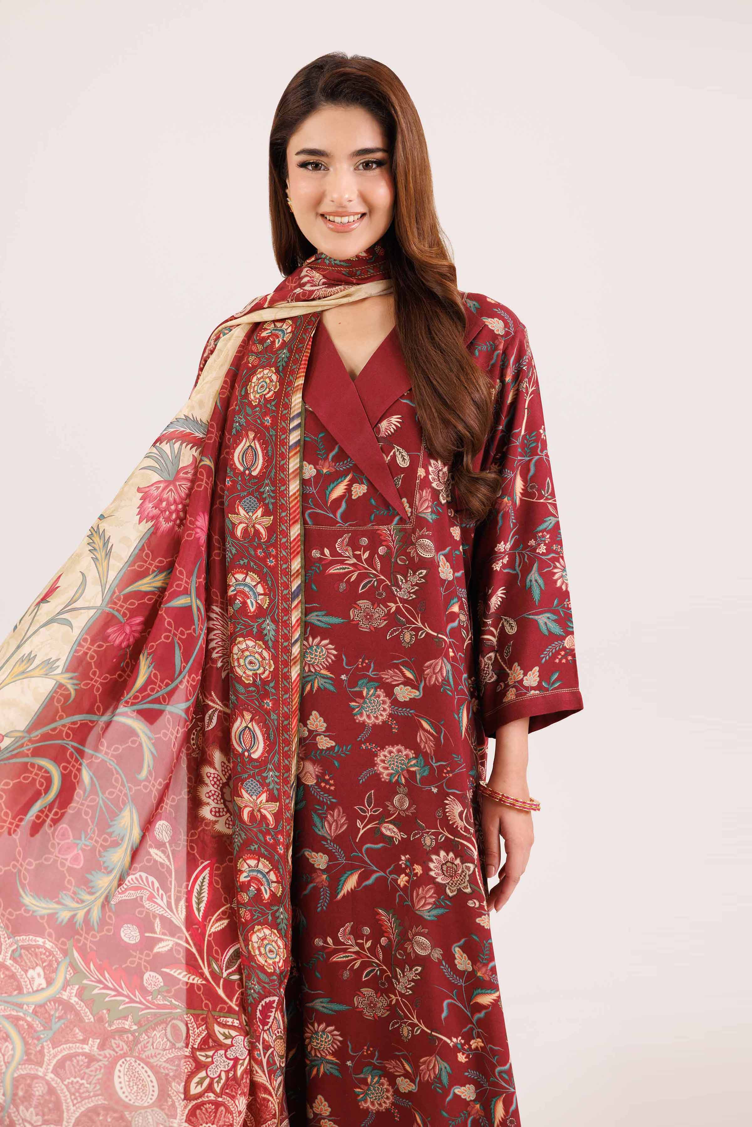 NishatUAE -  Maroon Embroidered Silk Suit Ready to wear Suit
