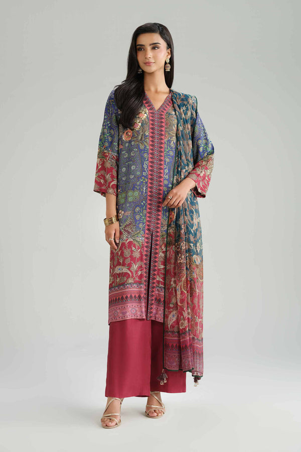 NISHATUAE - Multi Printed Silk 3-piece Ready to wear Suit