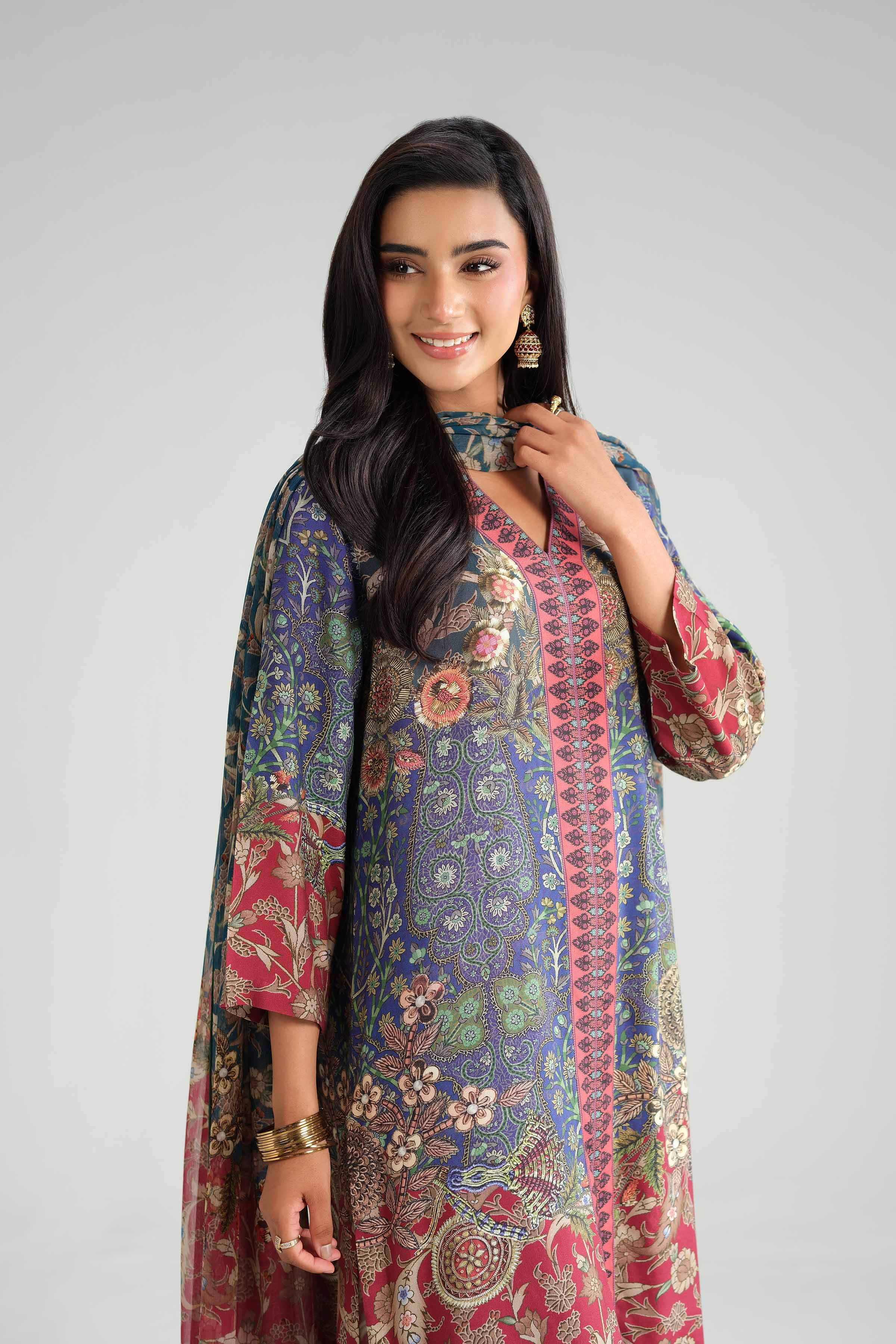 NISHATUAE - Multi Printed Silk 3-piece Ready to wear Suit