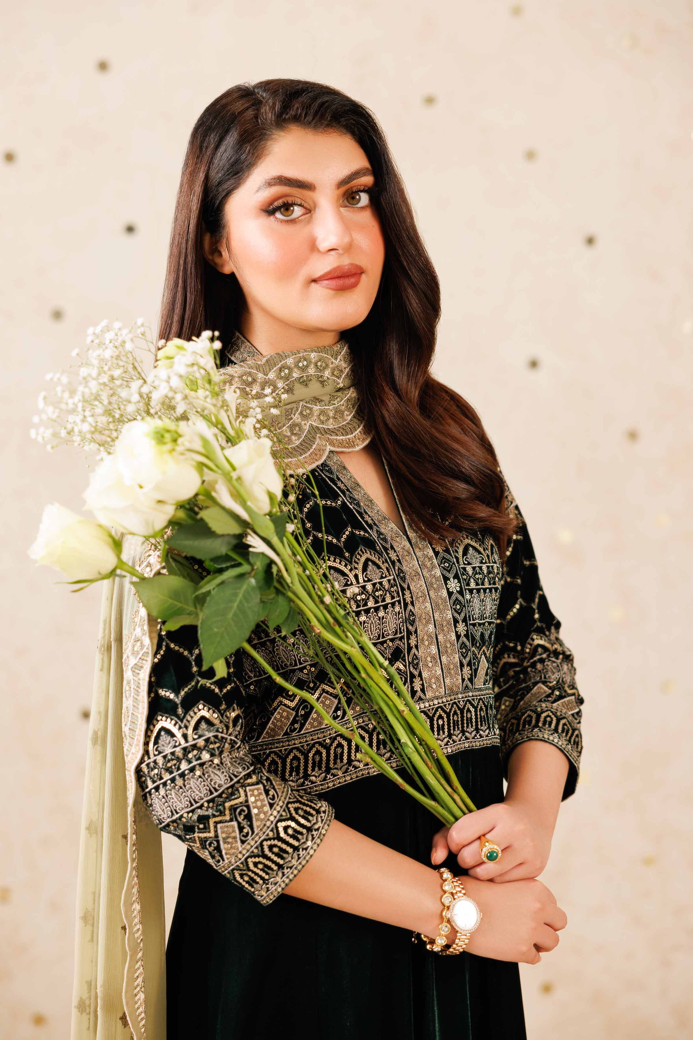 NISHATUAE - Green Embroidered Velvet 3-piece Ready to wear Suit