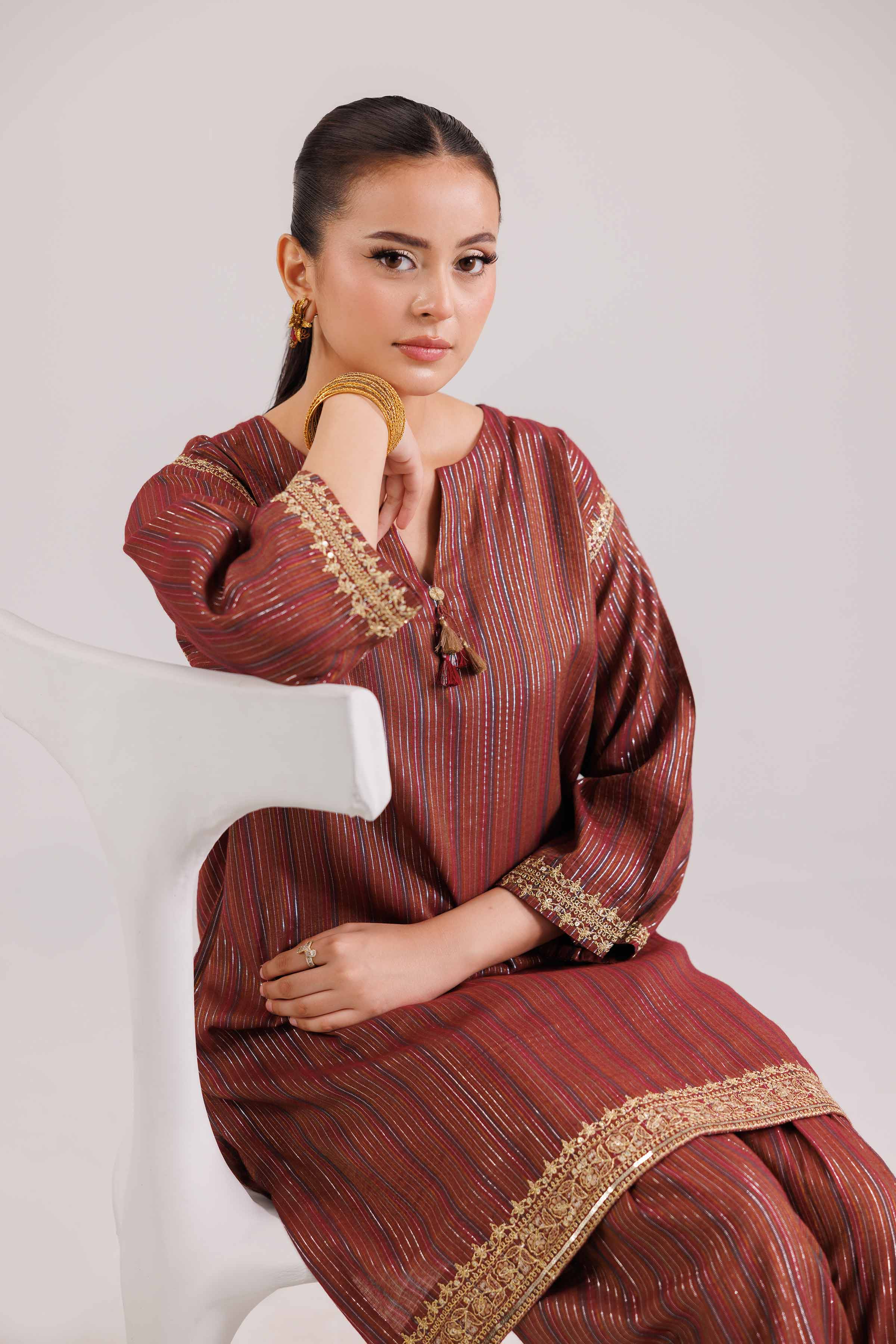 NishatUAE - Multi Embroidered Yarn Dyed 2-piece Ready To Wear Dress