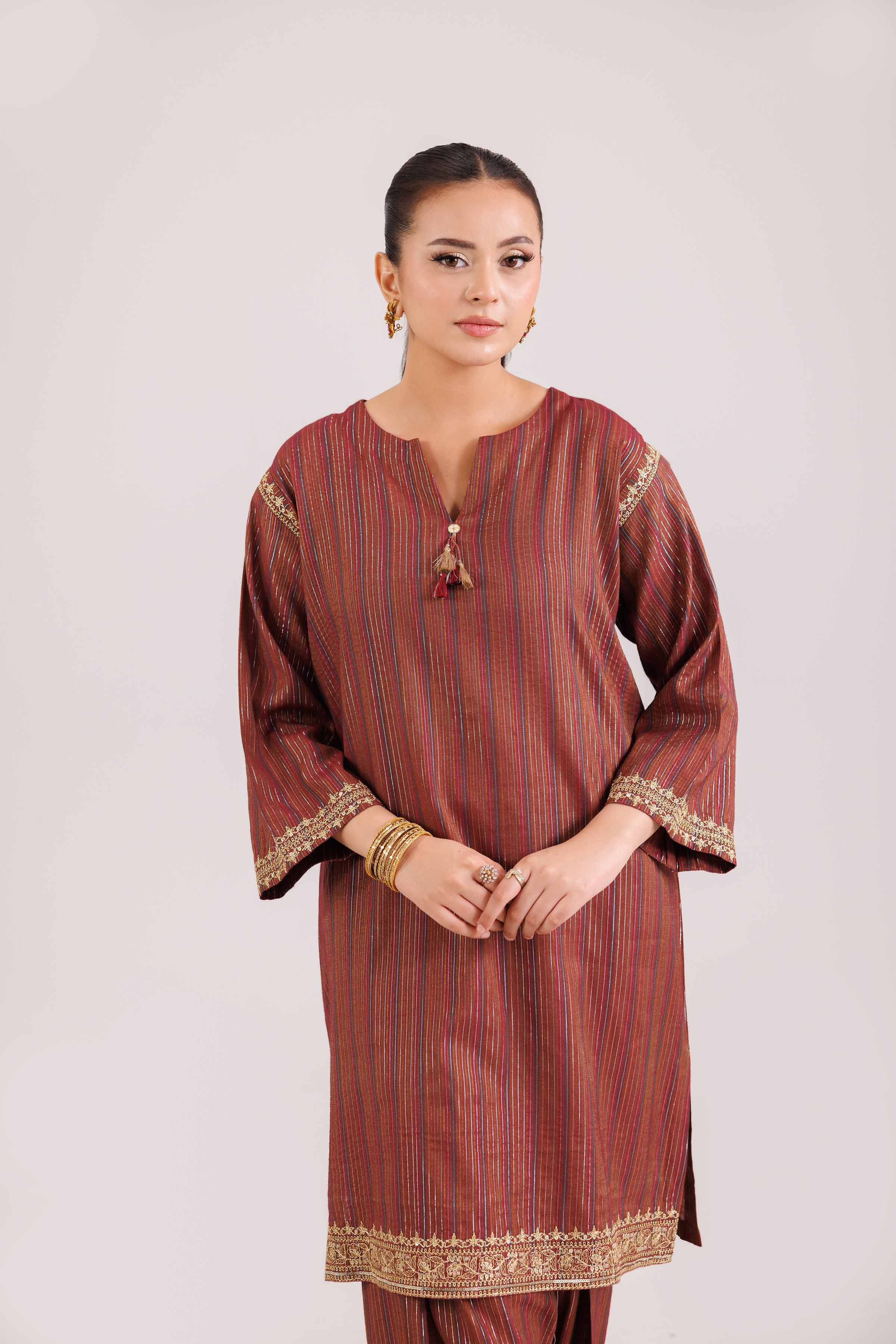 NishatUAE - Multi Embroidered Yarn Dyed 2-piece Ready To Wear Dress