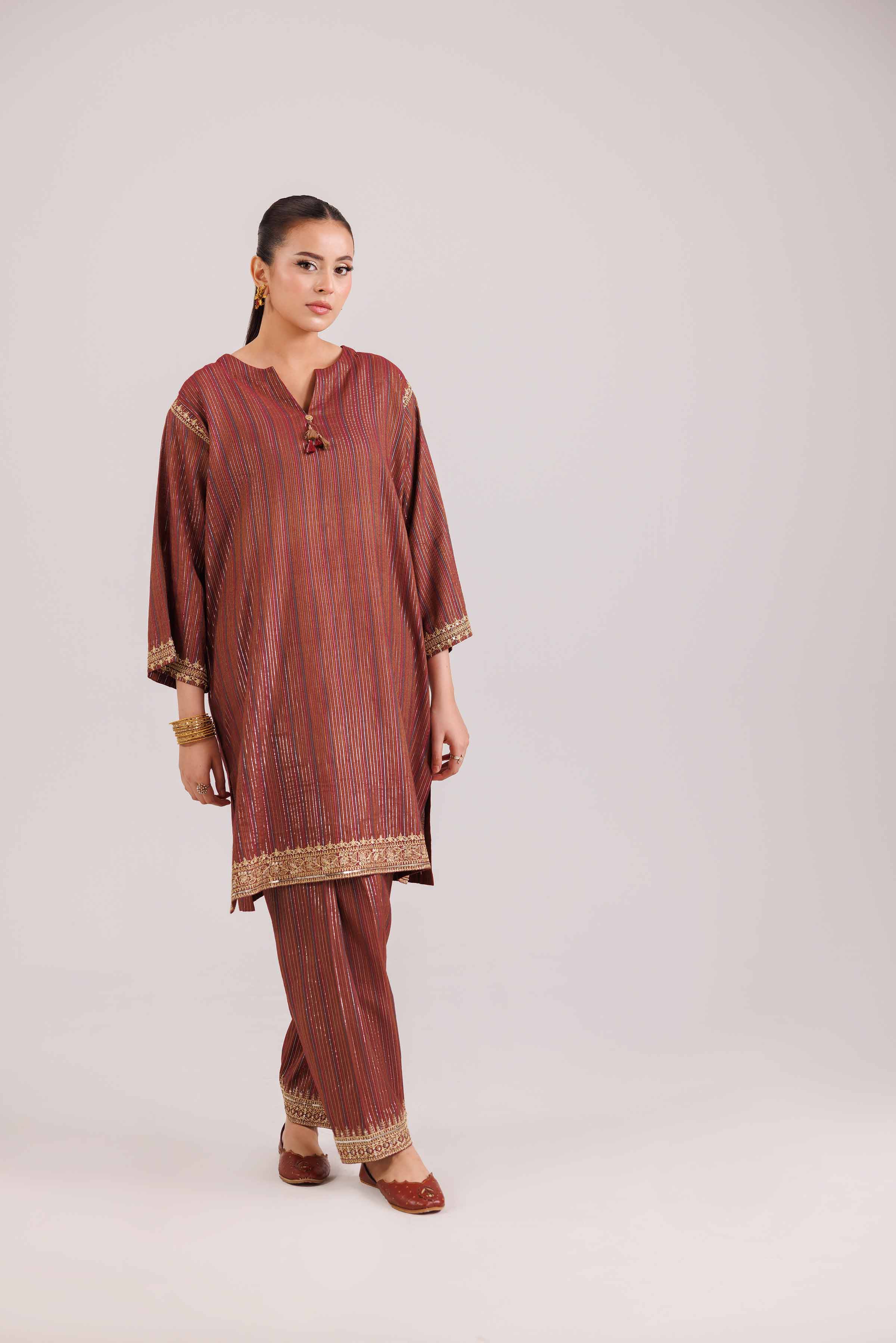 NishatUAE - Multi Embroidered Yarn Dyed 2-piece Ready To Wear Dress