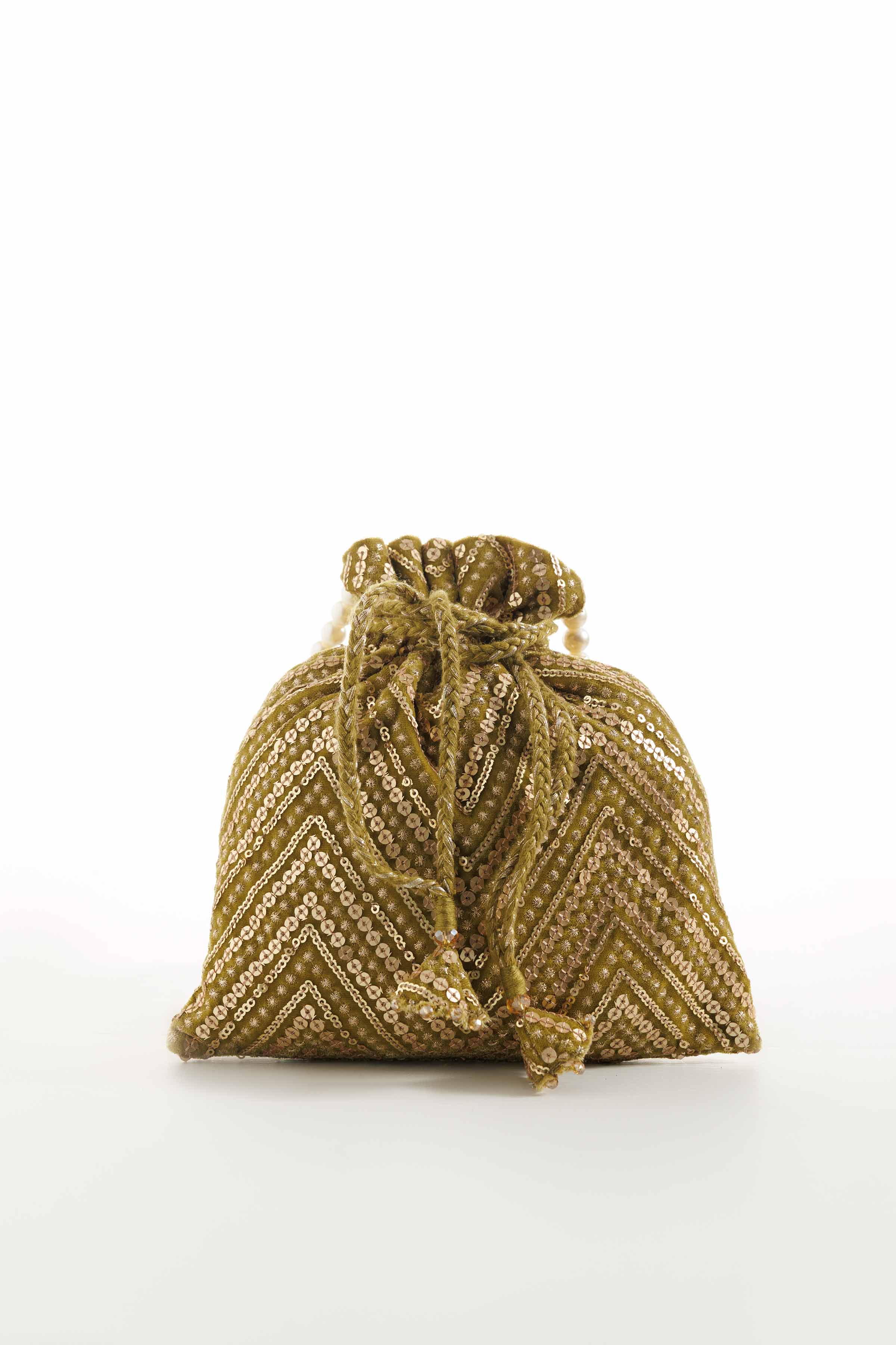 NISHATUAE - Olive Embroidered Velvet Pouch