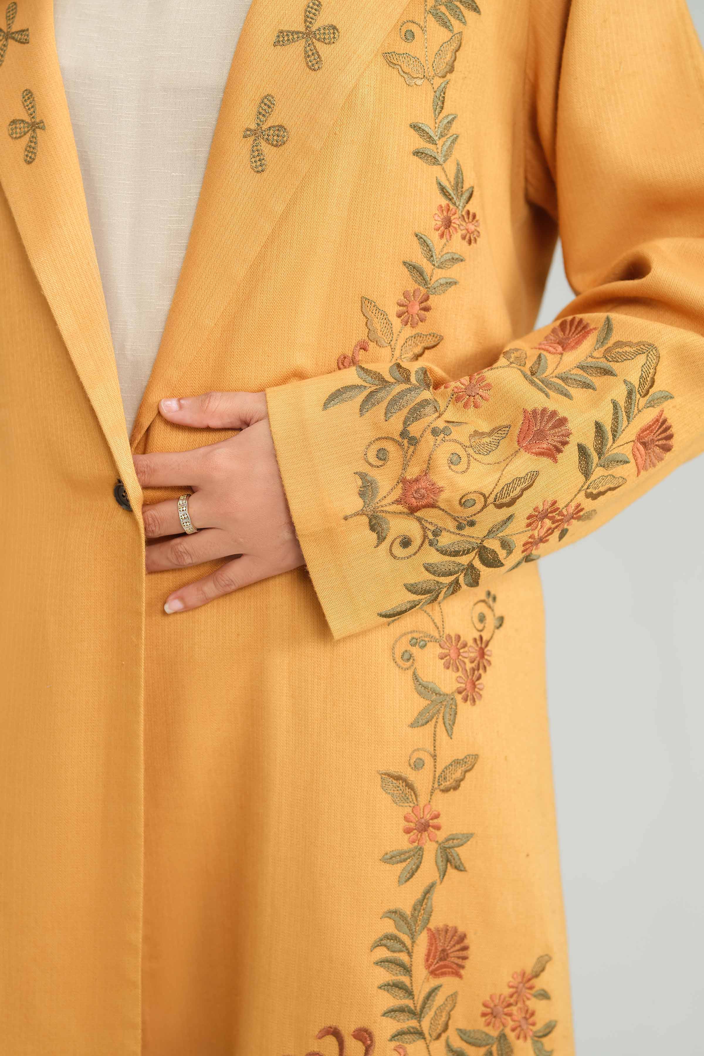 NISHATUAE - Mustard Embroidered Textured 2-piece Ready to wear Dress