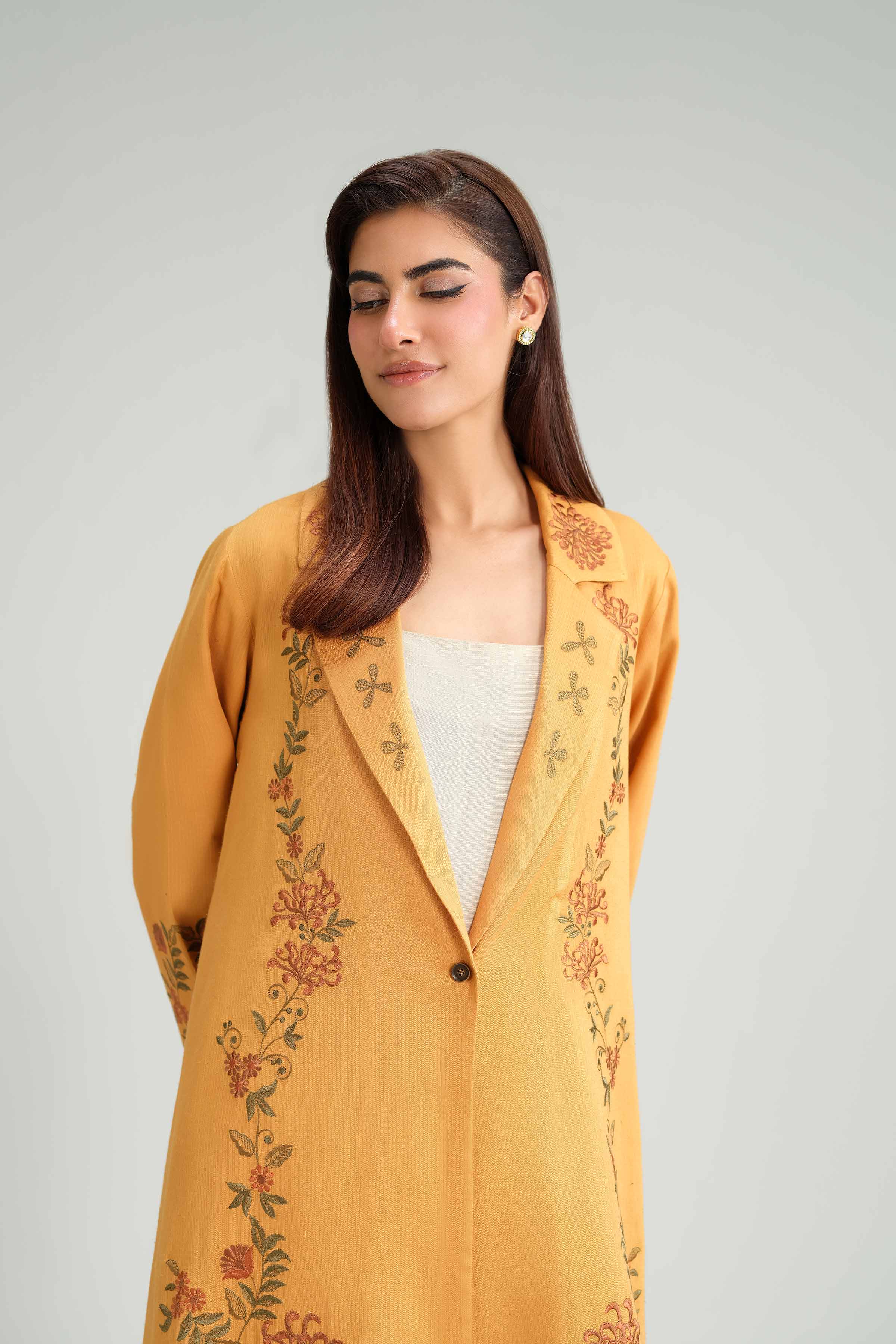 NISHATUAE - Mustard Embroidered Textured 2-piece Ready to wear Dress