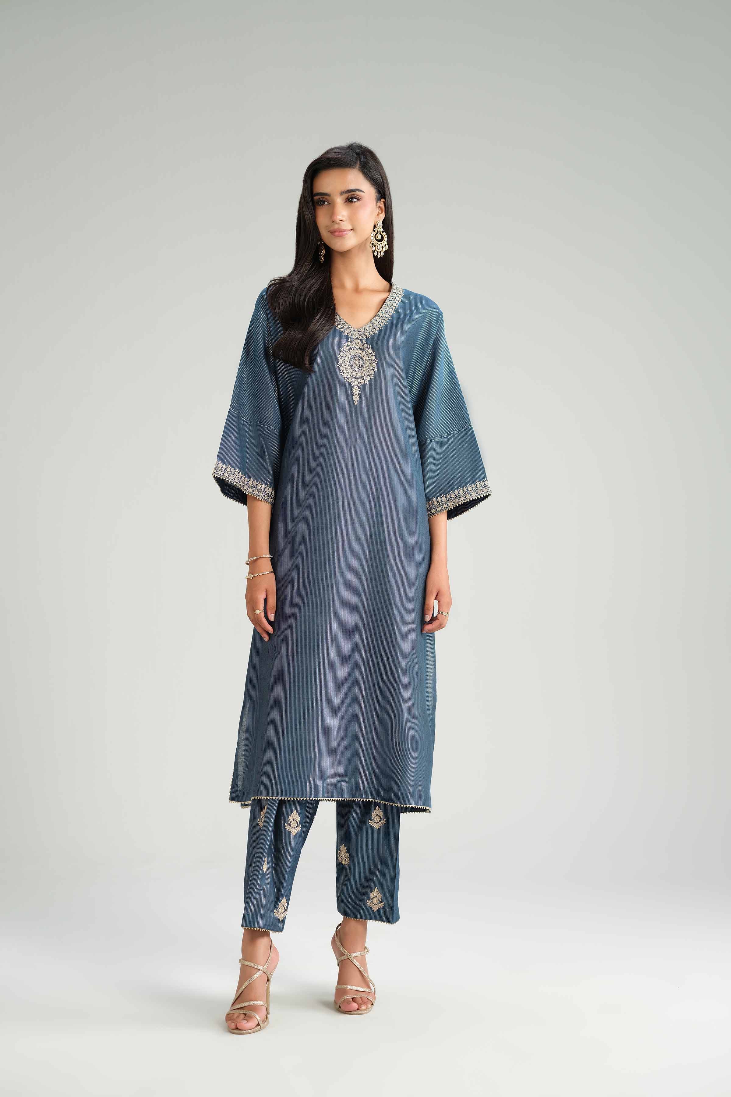 NishatUAE -  Blue Embroidered Yarn Dyed 2-piece Ready to wear Dress