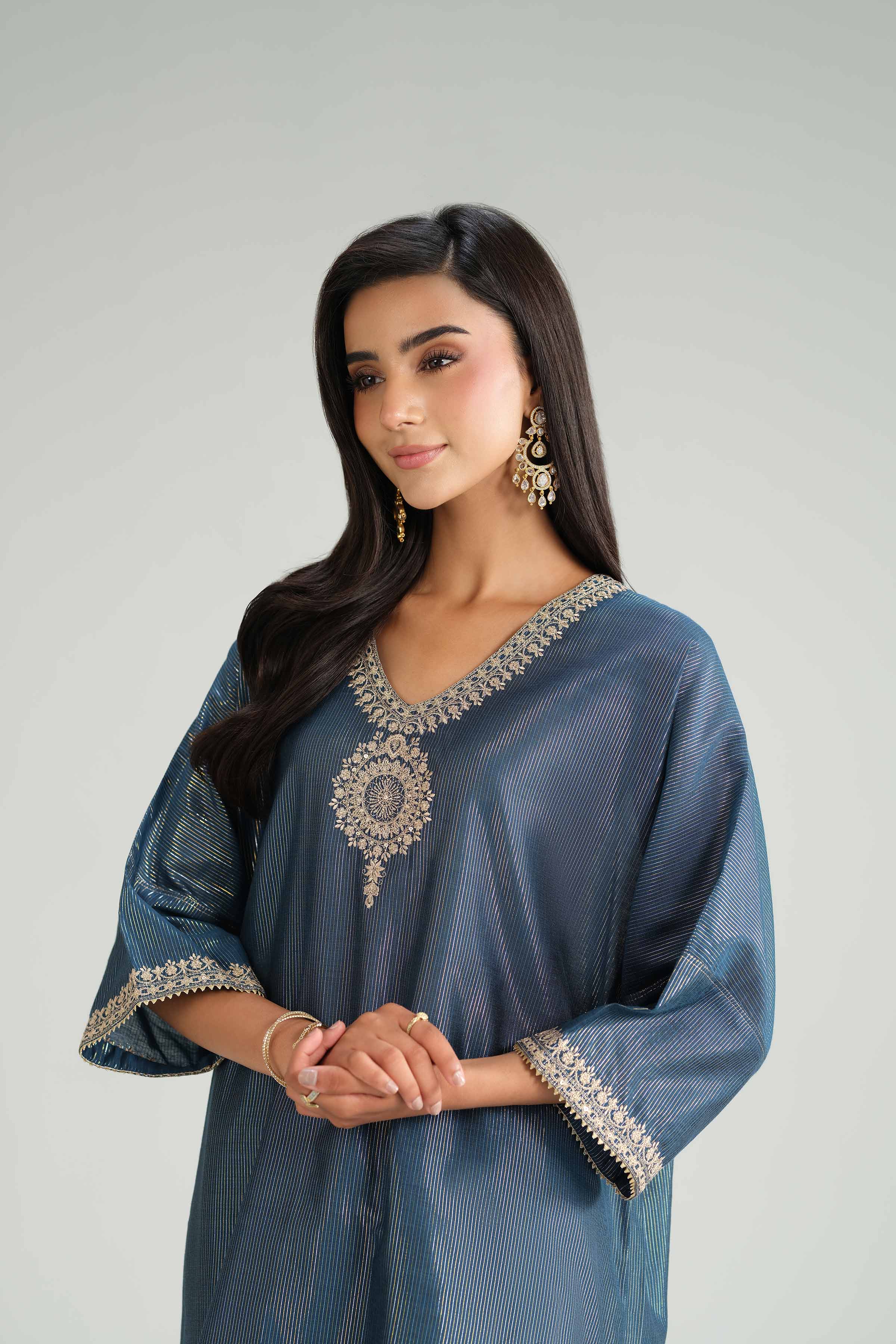 NishatUAE -  Blue Embroidered Yarn Dyed 2-piece Ready to wear Dress