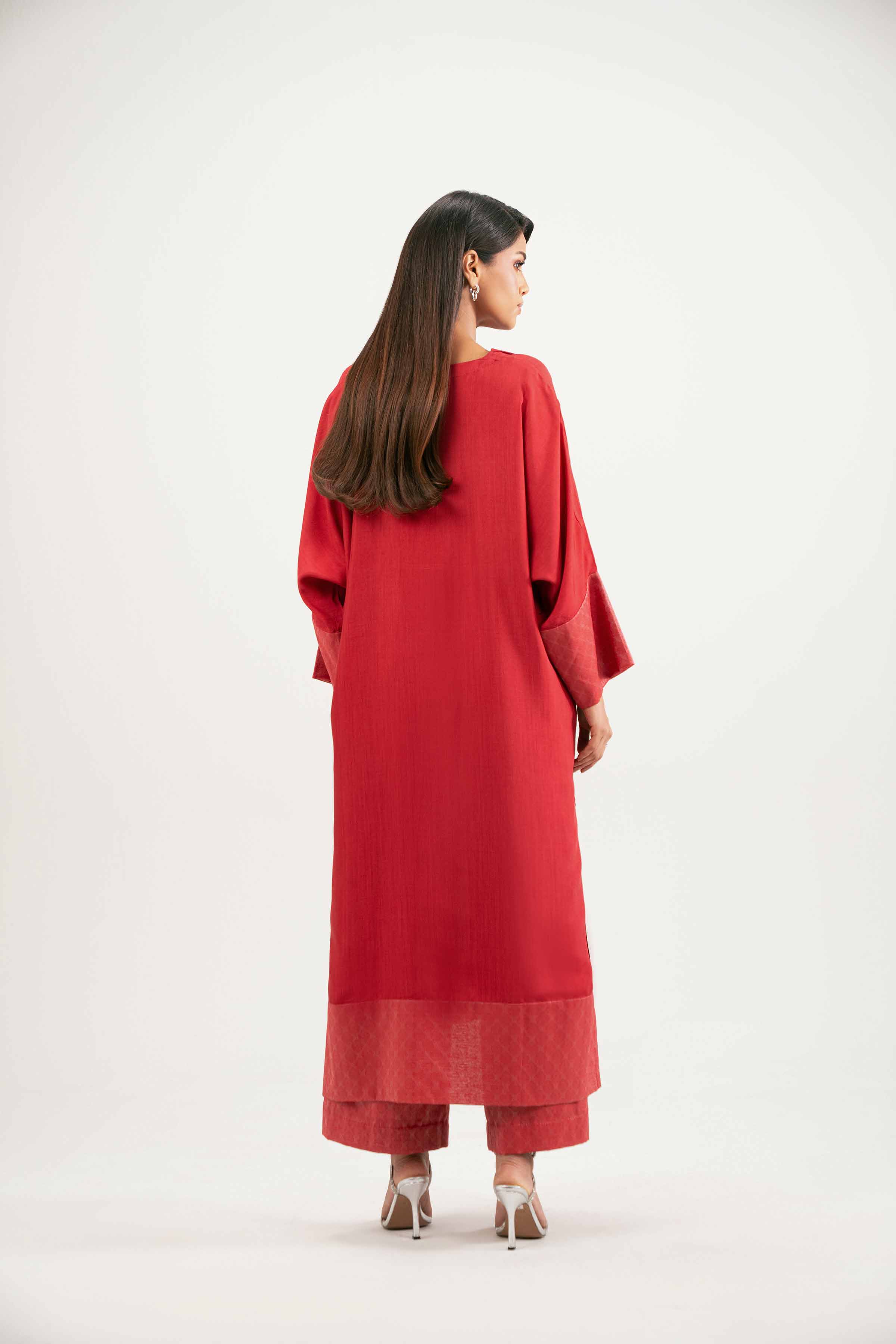 NISHATUAE - Red Solids Jacquard 2-piece Ready to wear Dress