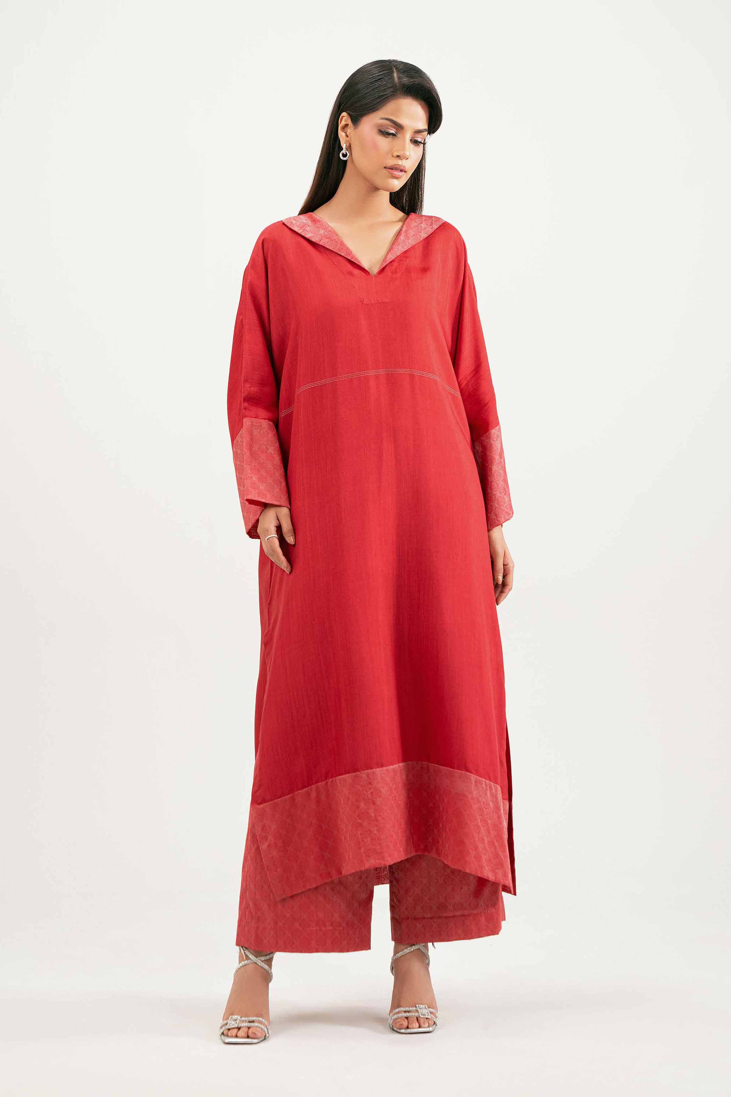 NISHATUAE - Red Solids Jacquard 2-piece Ready to wear Dress