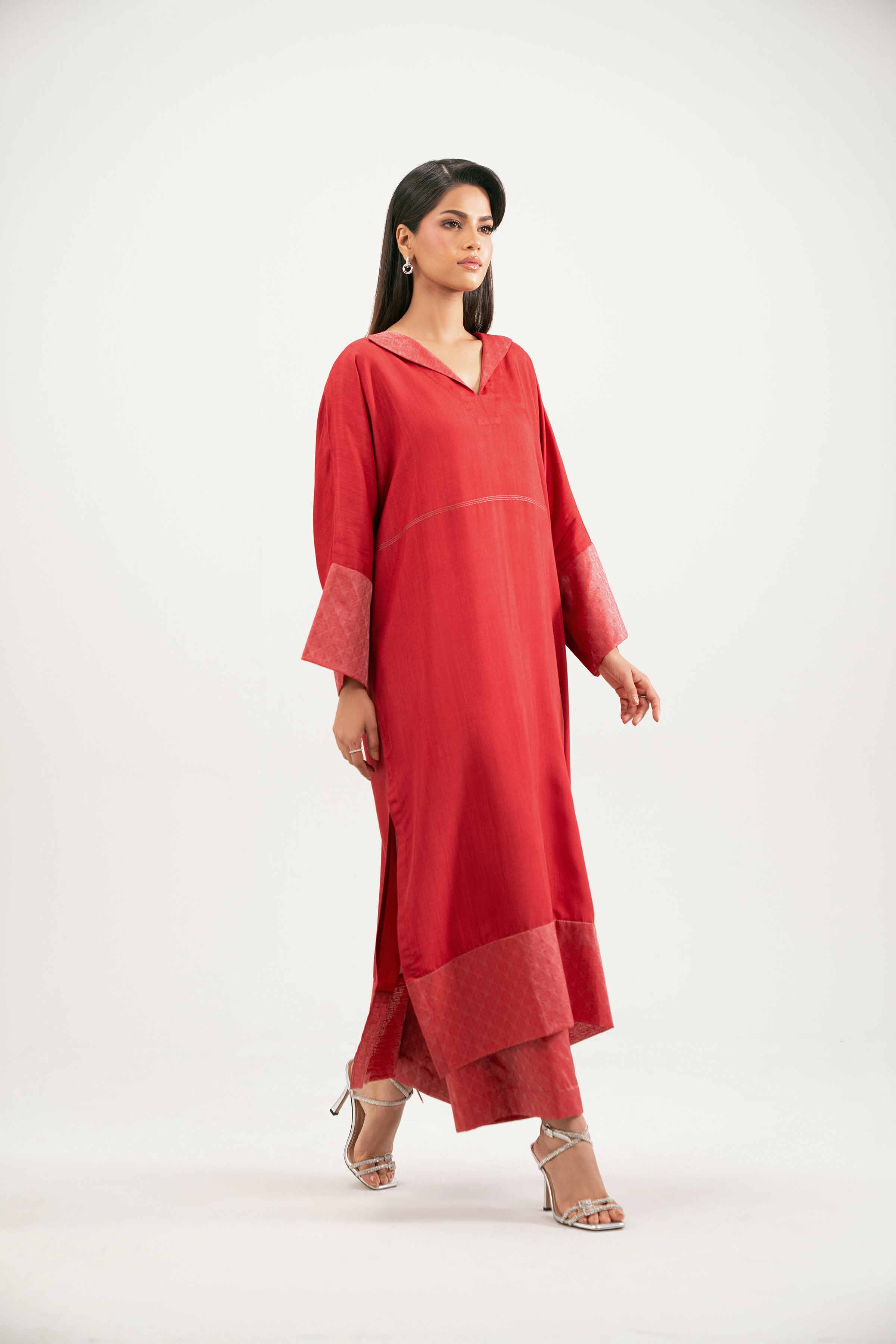 NISHATUAE - Red Solids Jacquard 2-piece Ready to wear Dress
