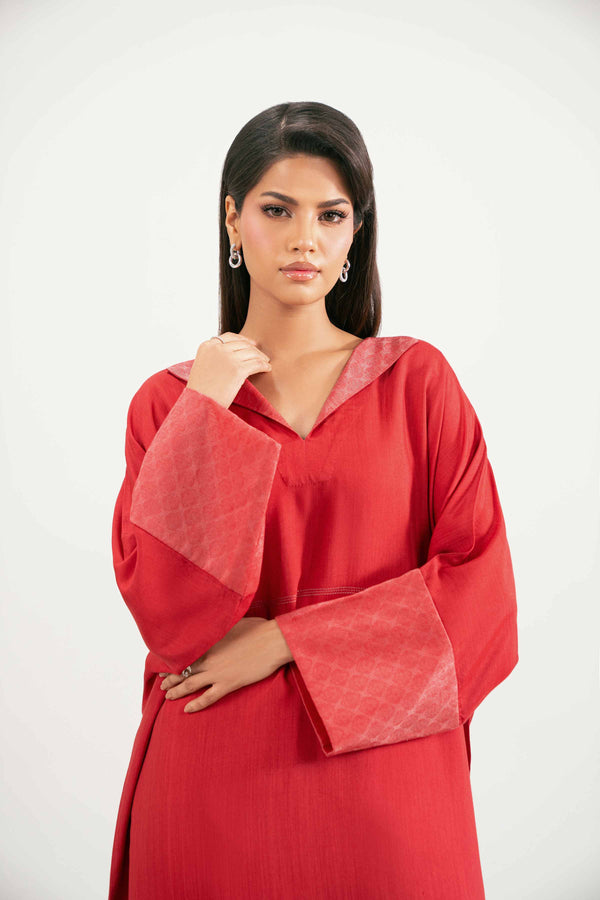 NISHATUAE - Red Solids Jacquard 2-piece Ready to wear Dress