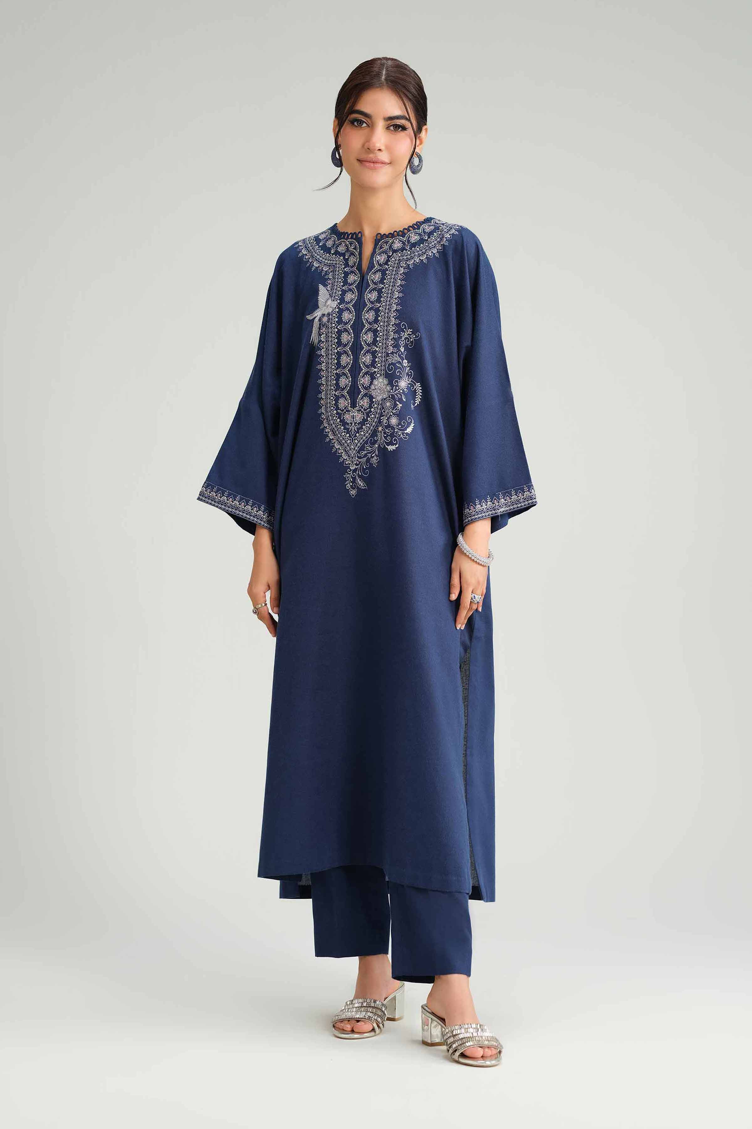 NISHATUAE - Blue Embroidered Karandi 2-piece Ready to wear Dress