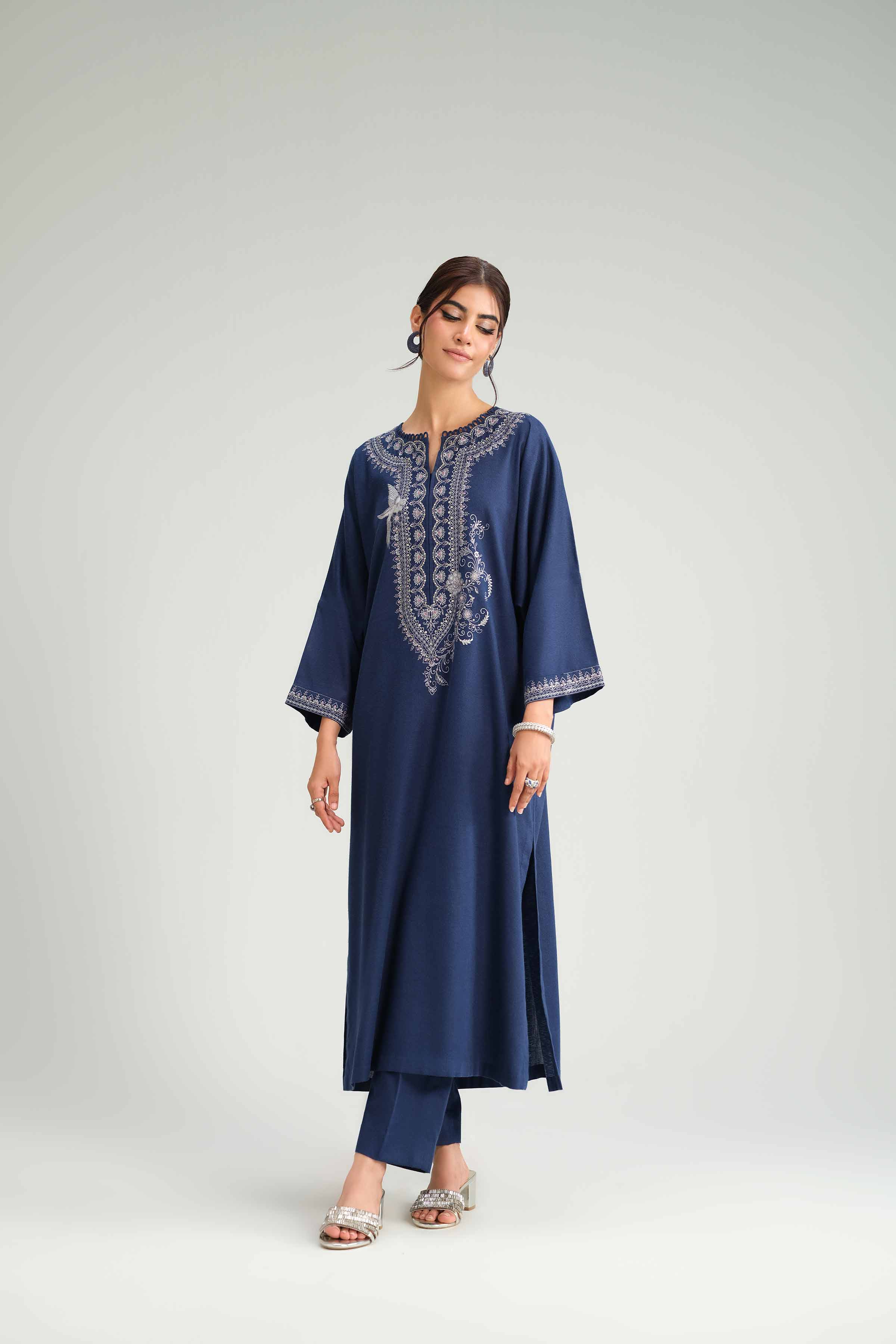 NISHATUAE - Blue Embroidered Karandi 2-piece Ready to wear Dress