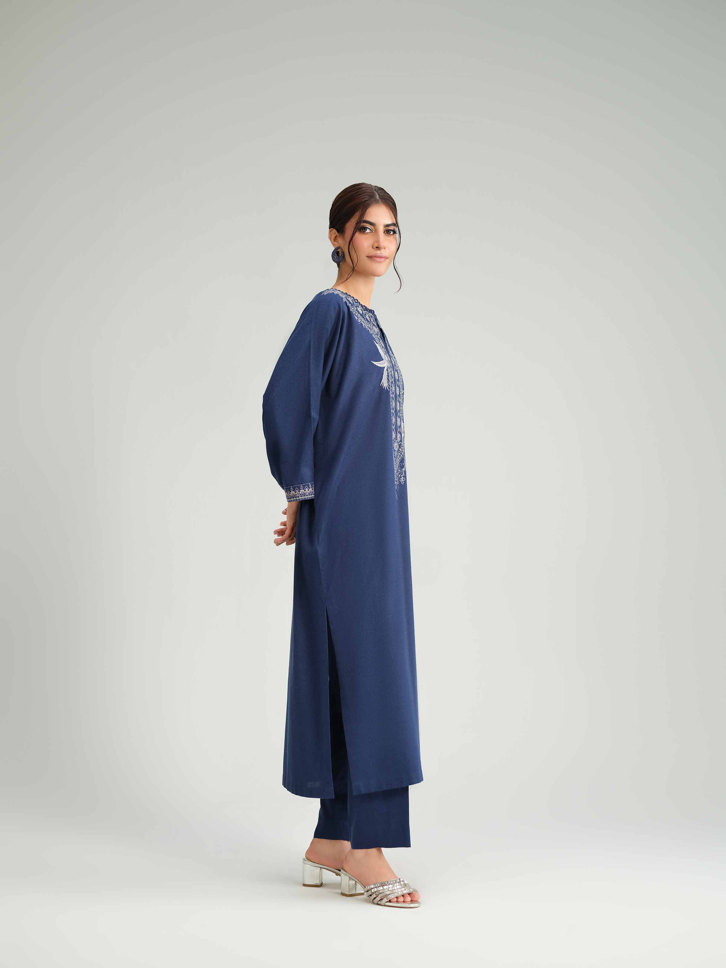 NISHATUAE - Blue Embroidered Karandi 2-piece Ready to wear Dress