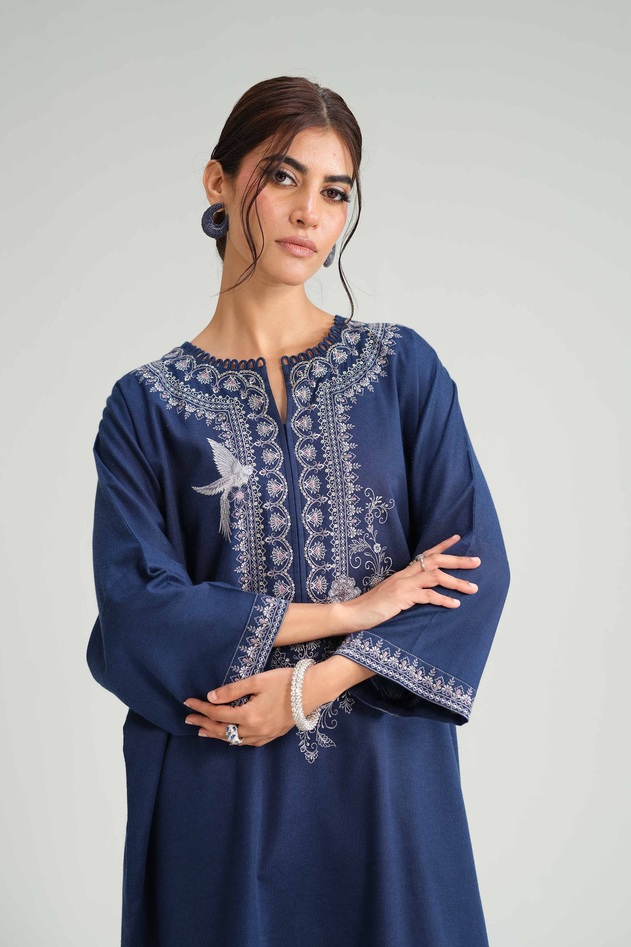 NISHATUAE - Blue Embroidered Karandi 2-piece Ready to wear Dress