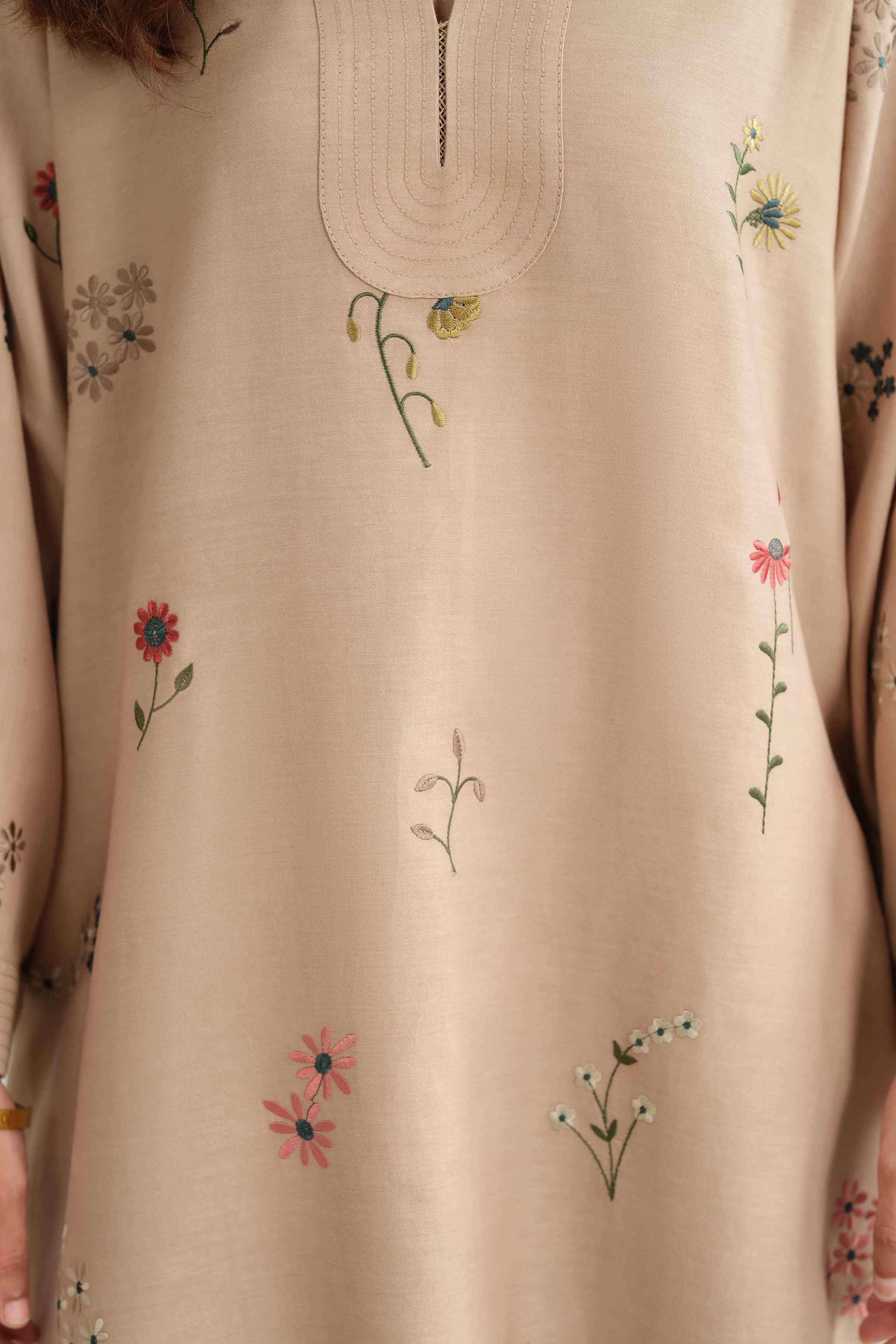 NishatUAE -  Beige Embroidered Satin 2-piece Ready to wear Dress