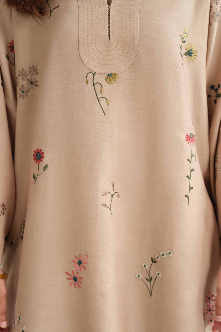 NishatUAE -  Beige Embroidered Satin 2-piece Ready to wear Dress