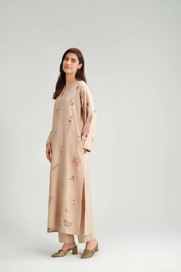 NishatUAE -  Beige Embroidered Satin 2-piece Ready to wear Dress
