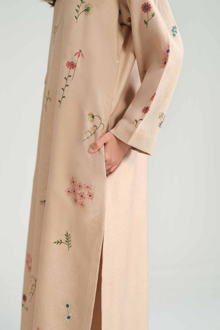 NishatUAE -  Beige Embroidered Satin 2-piece Ready to wear Dress