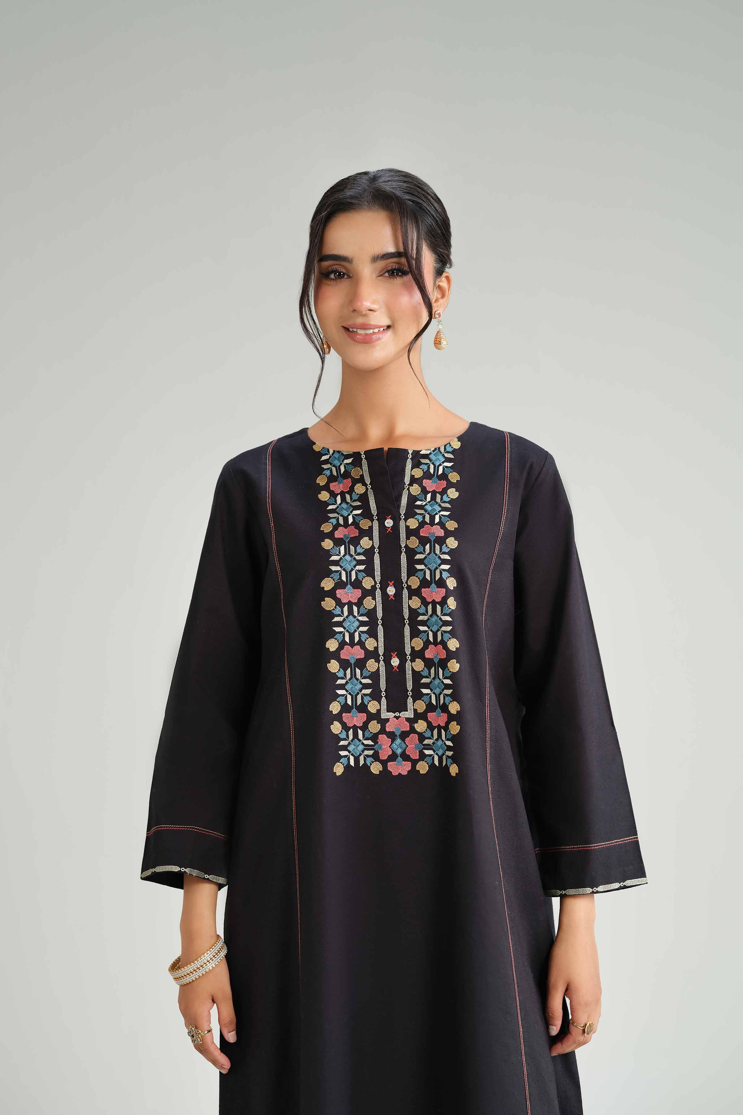 NishatUAE - Black Embroidered Karandi 2-piece Ready To Wear Dress