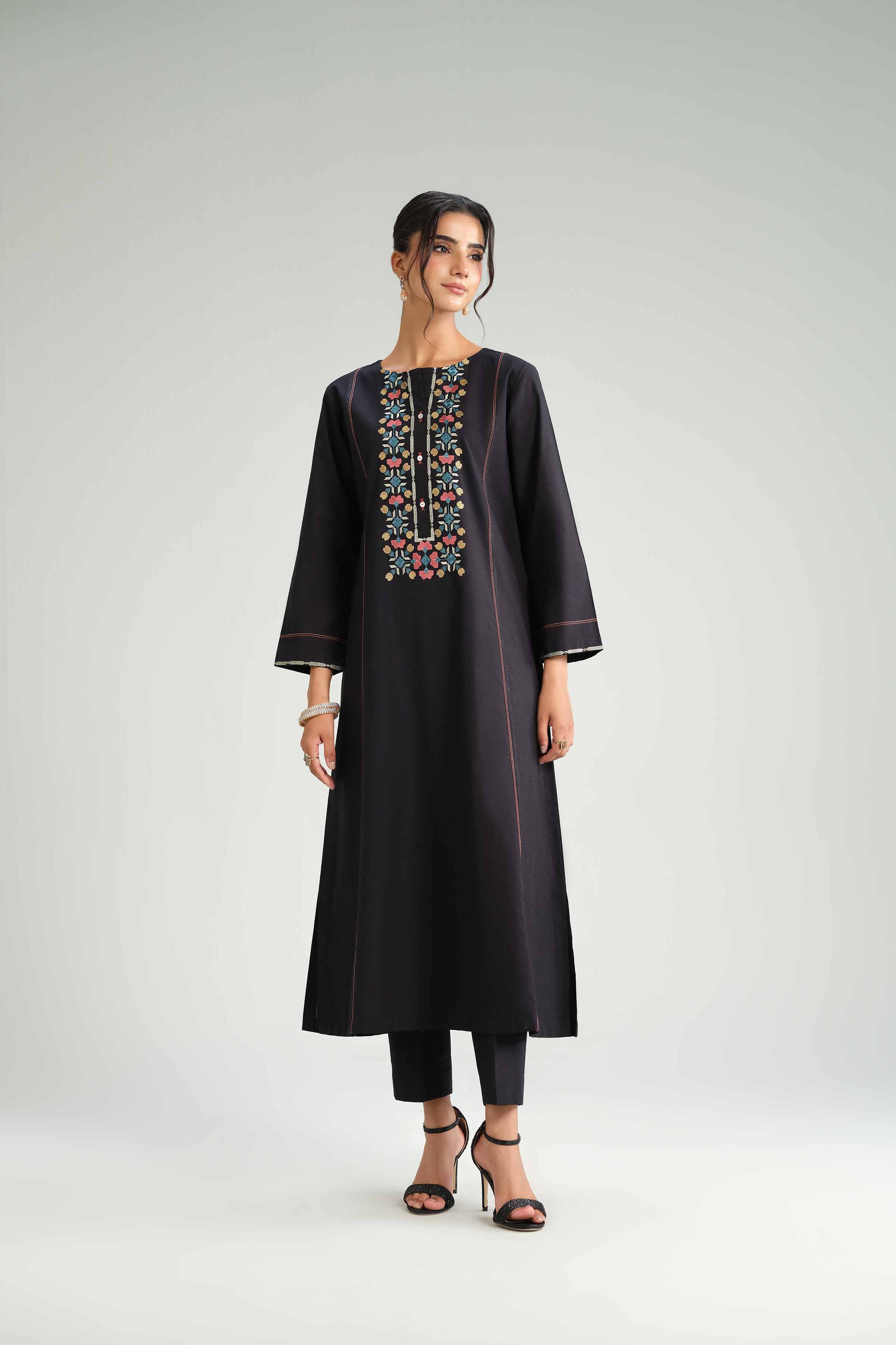 NishatUAE - Black Embroidered Karandi 2-piece Ready To Wear Dress