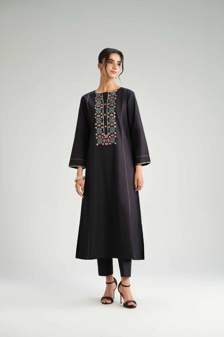 NishatUAE - Black Embroidered Karandi 2-piece Ready To Wear Dress