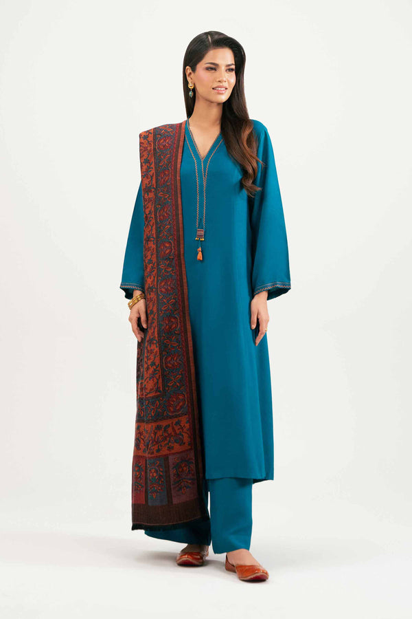 NISHATUAE - Blue Solids Linen 3-piece Ready to wear Suit