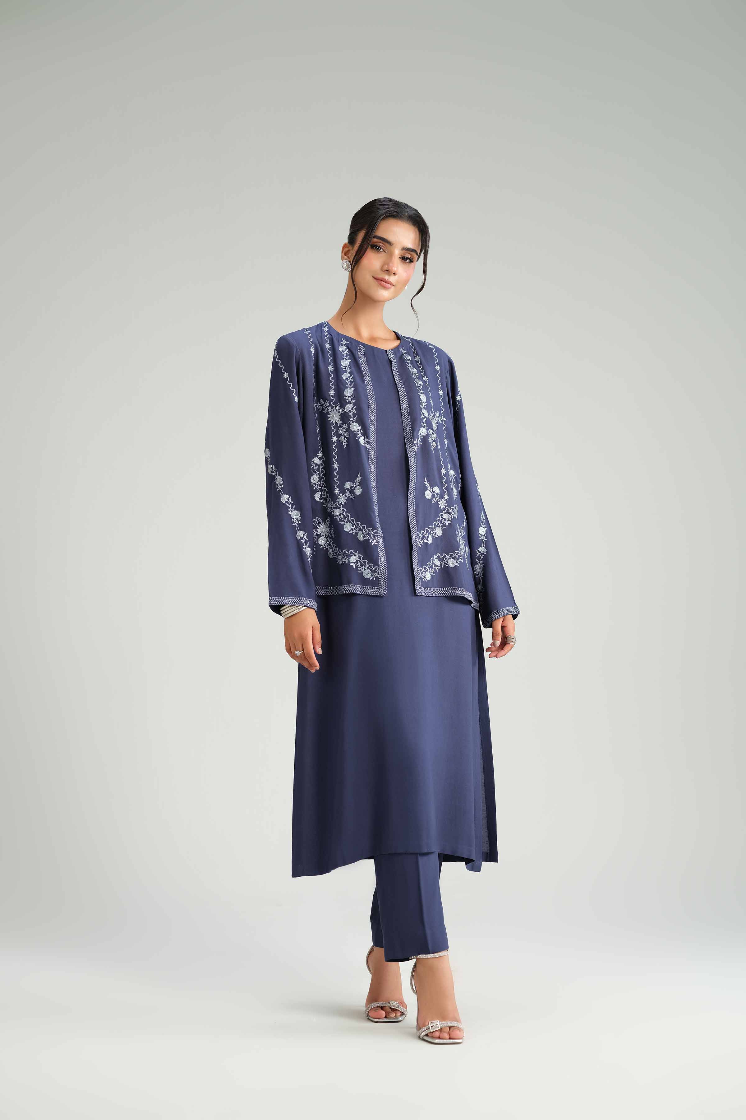 NishatUAE -  Blue Embroidered Linen Suit Ready to wear Suit