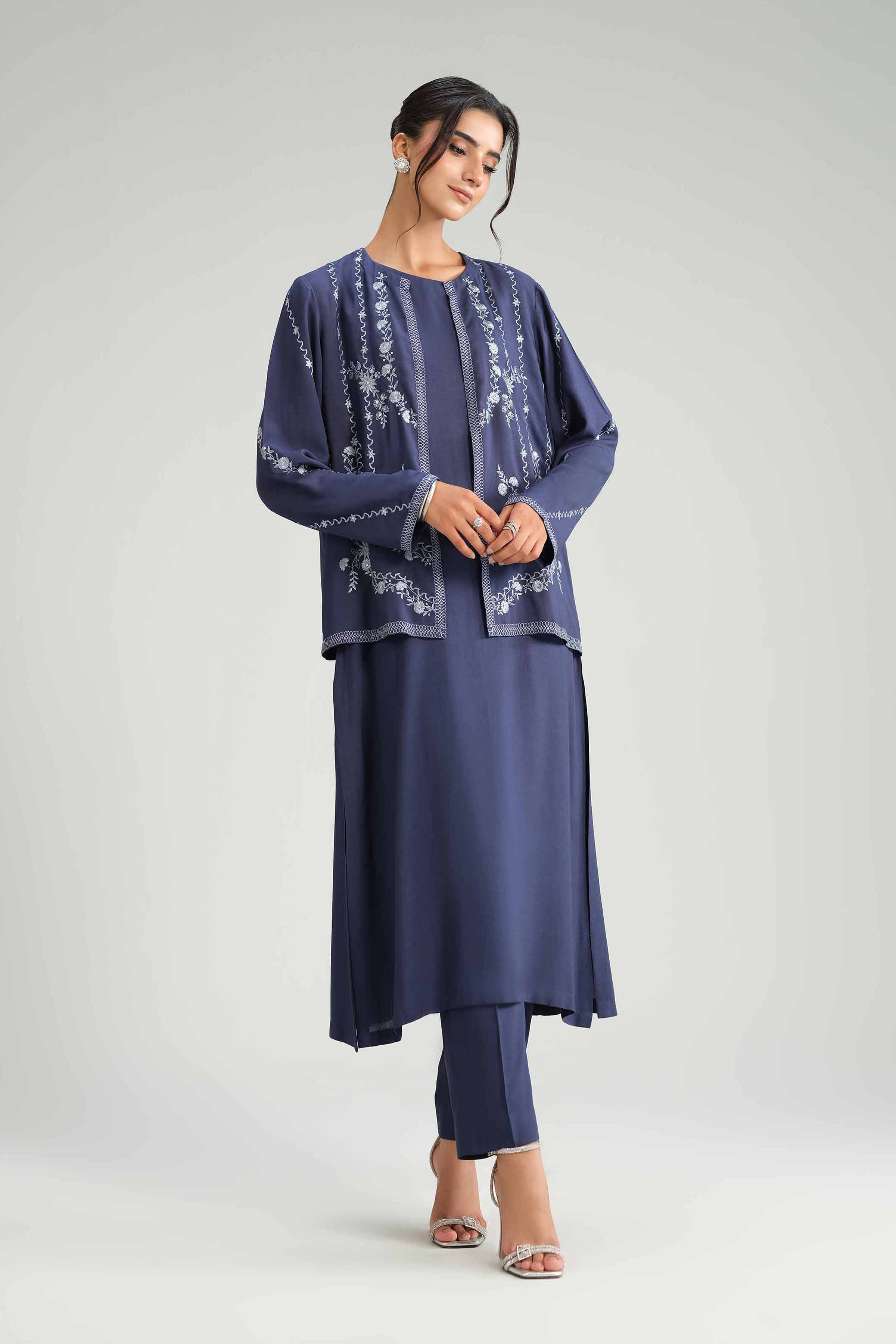 NishatUAE -  Blue Embroidered Linen Suit Ready to wear Suit