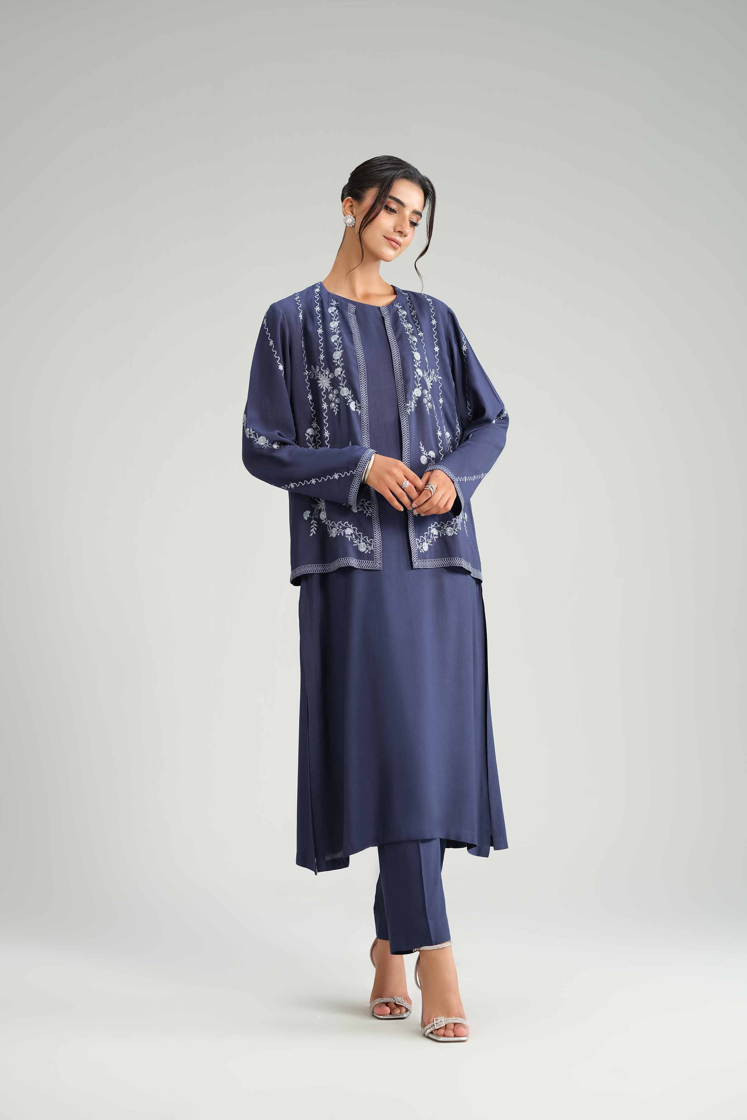NishatUAE -  Blue Embroidered Linen Suit Ready to wear Suit