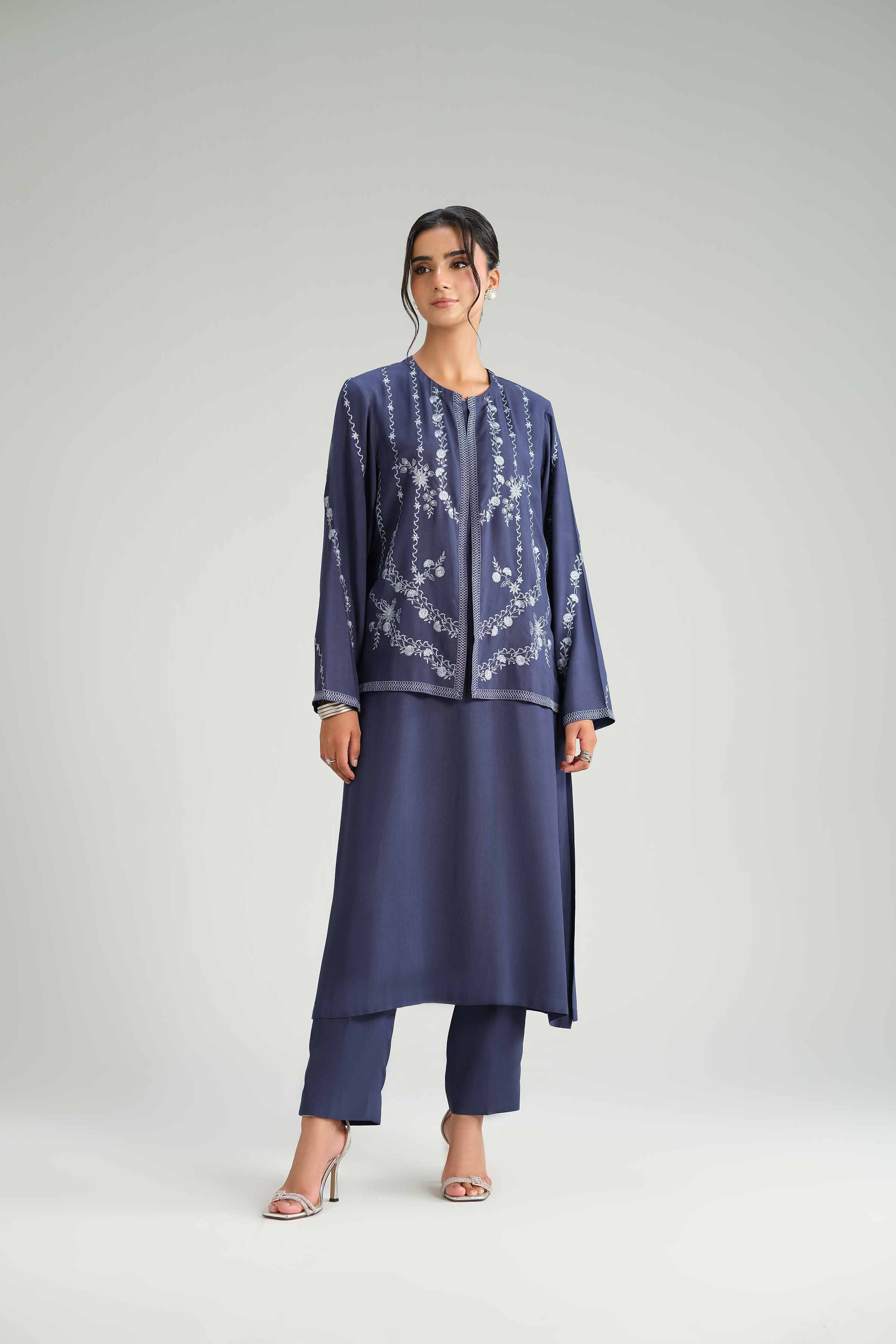 NishatUAE -  Blue Embroidered Linen Suit Ready to wear Suit