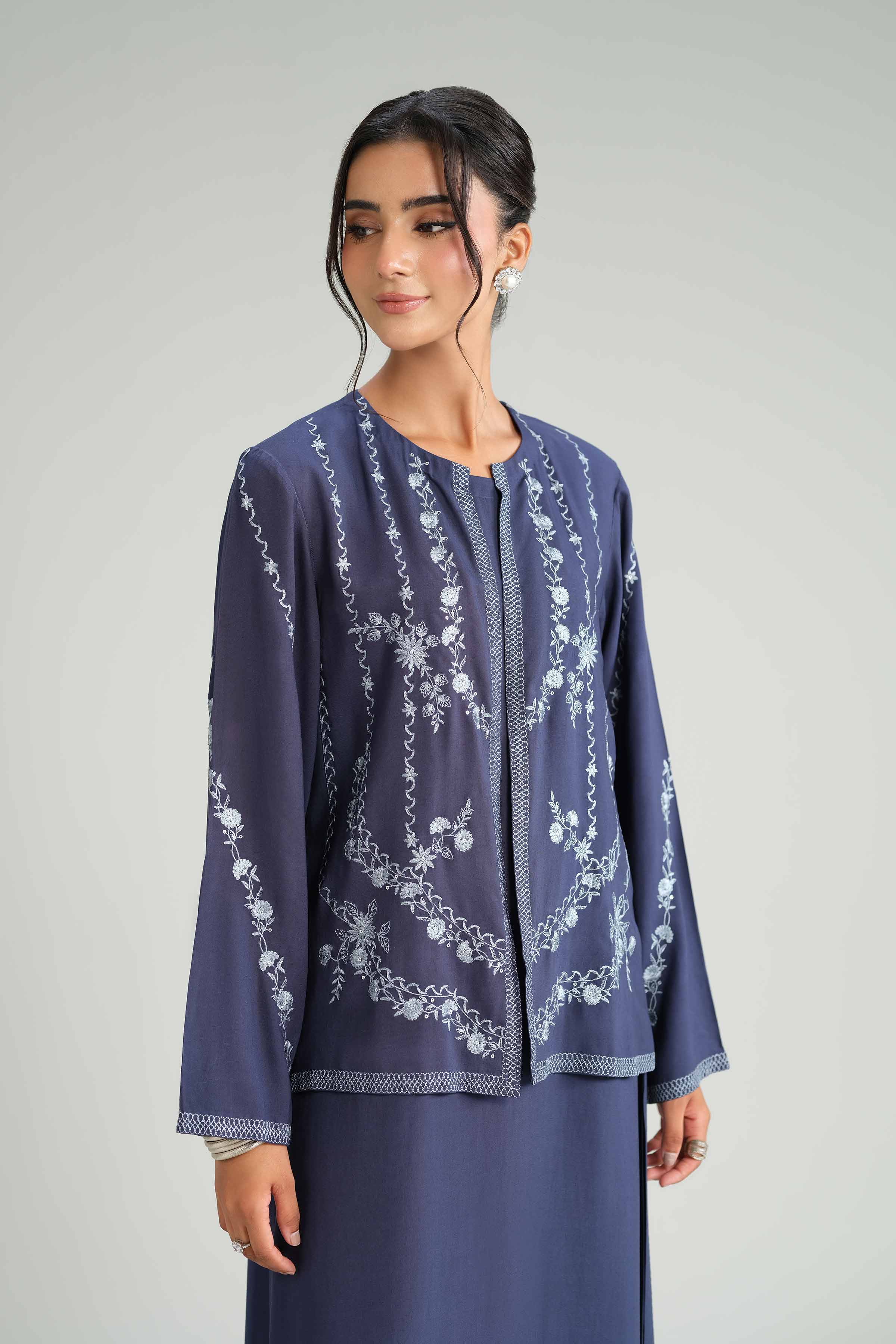 NishatUAE -  Blue Embroidered Linen Suit Ready to wear Suit