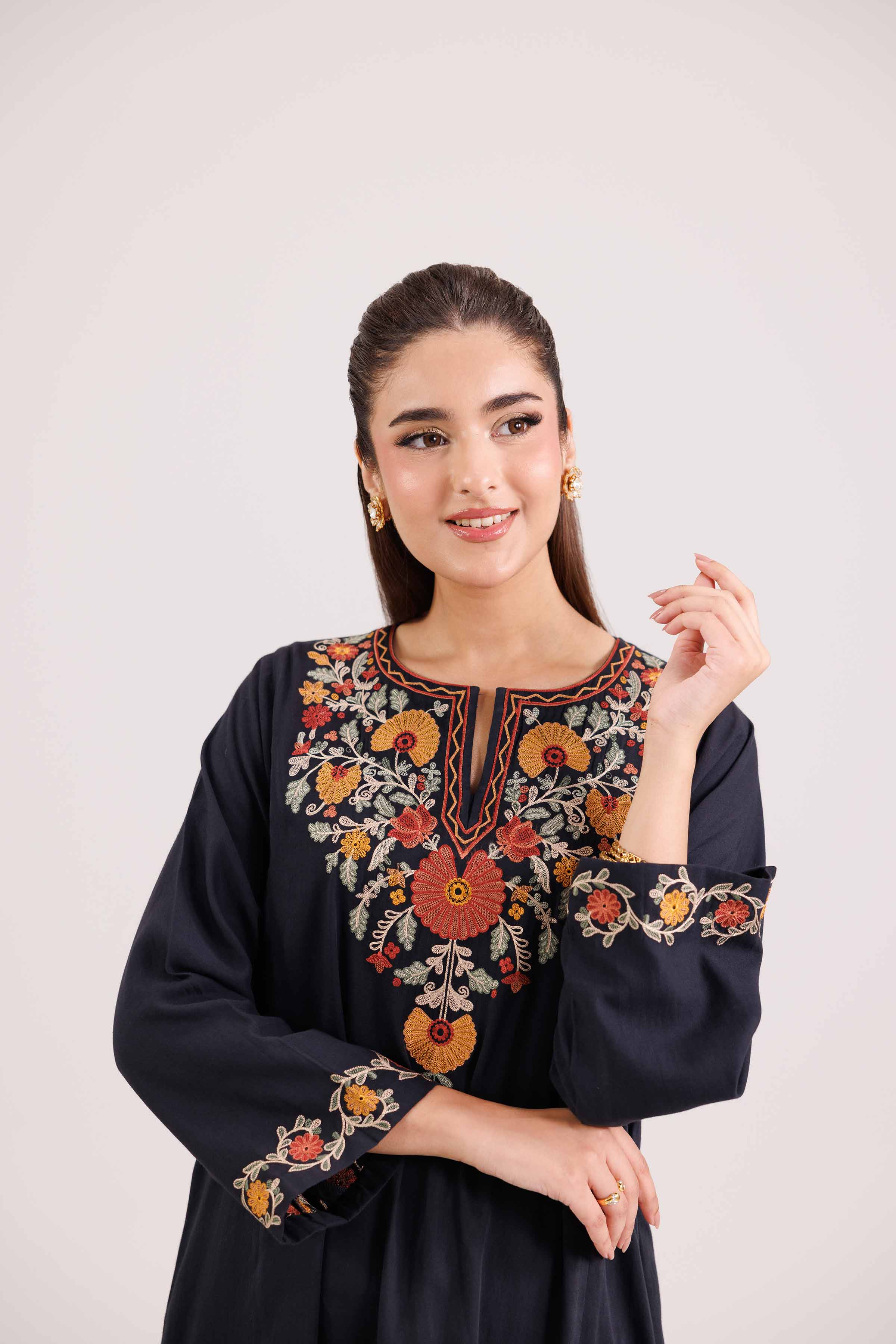 NishatUAE -  Black Embroidered Satin 2-piece Ready to wear Dress