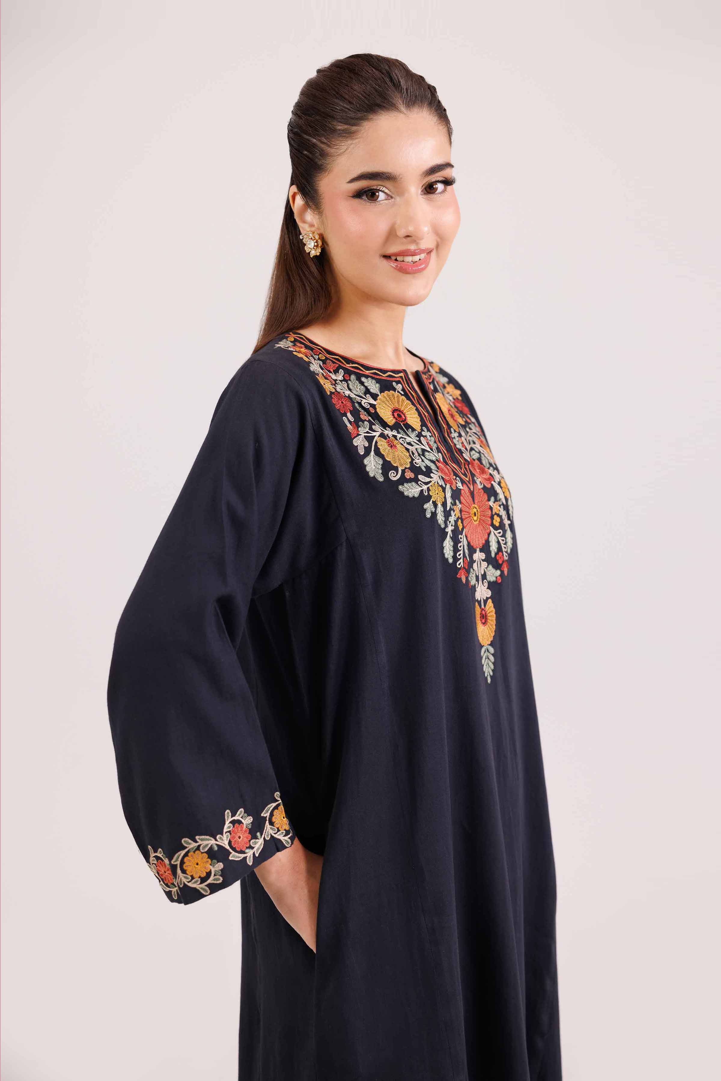 NishatUAE -  Black Embroidered Satin 2-piece Ready to wear Dress