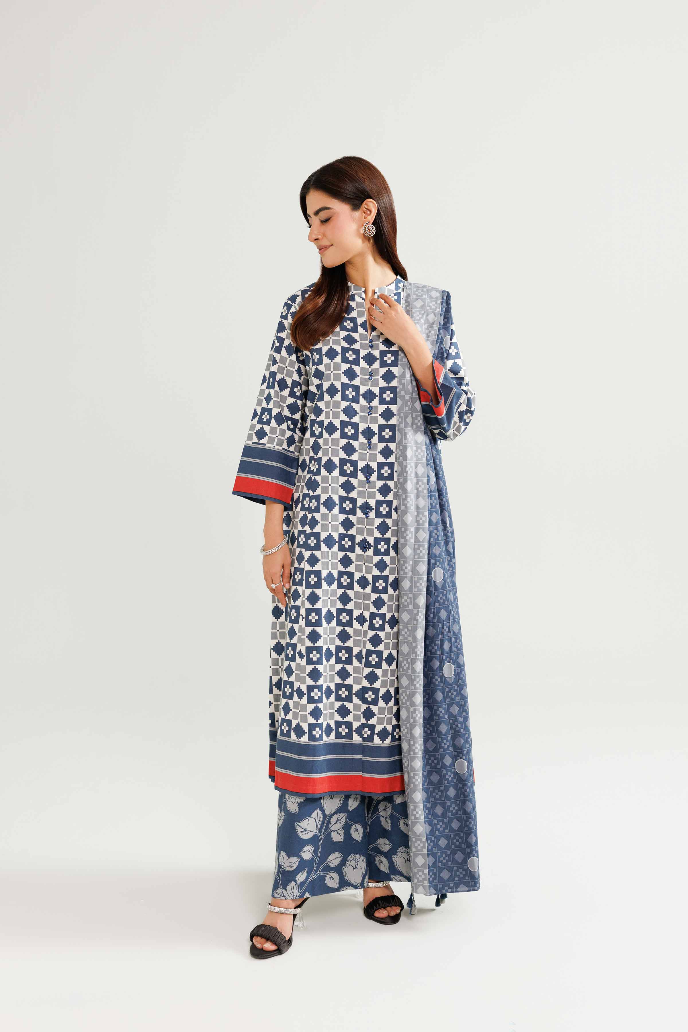 NISHATUAE - Multi Printed Linen 3-piece Ready to wear Suit