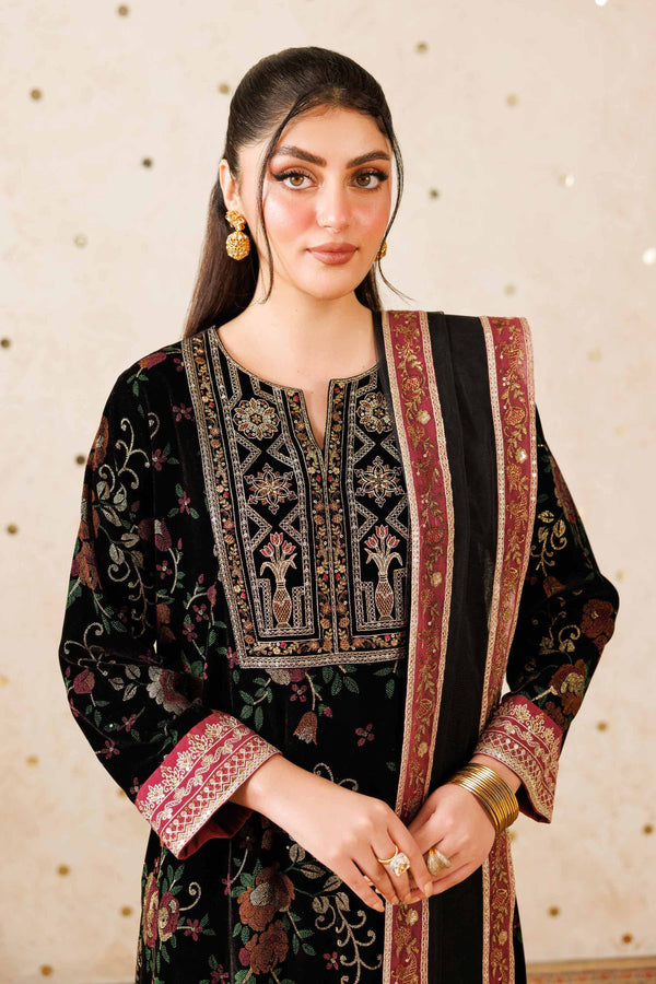 NishatUAE -  Black Embroidered Velvet Suit Ready to wear Suit