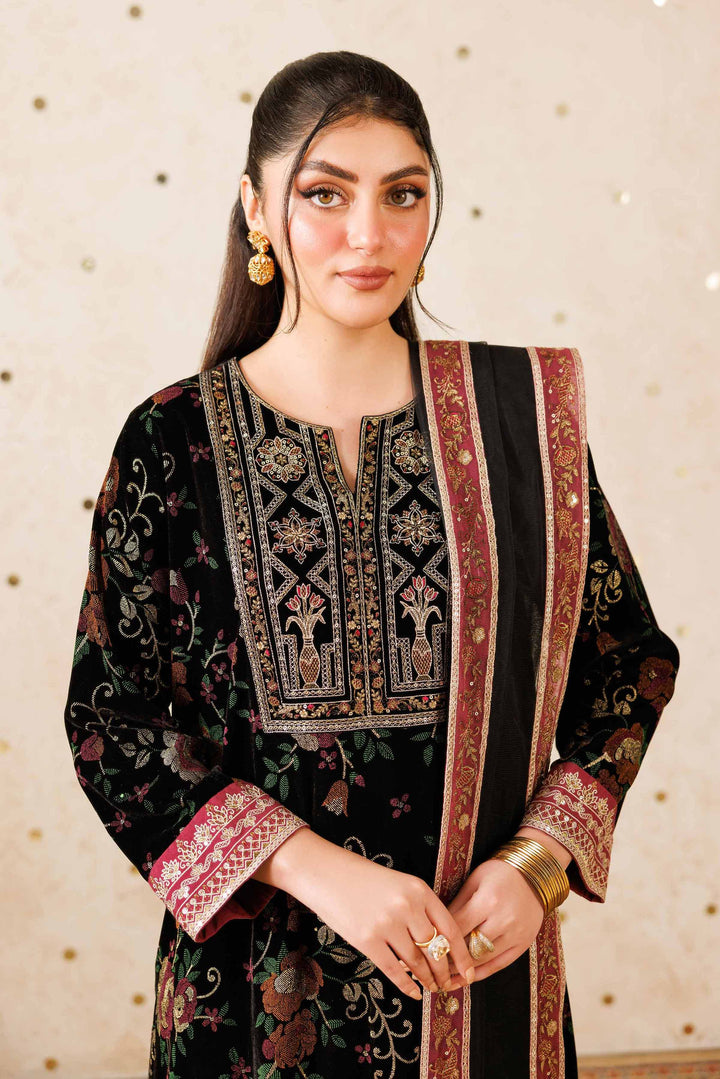 NishatUAE -  Black Embroidered Velvet Suit Ready to wear Suit