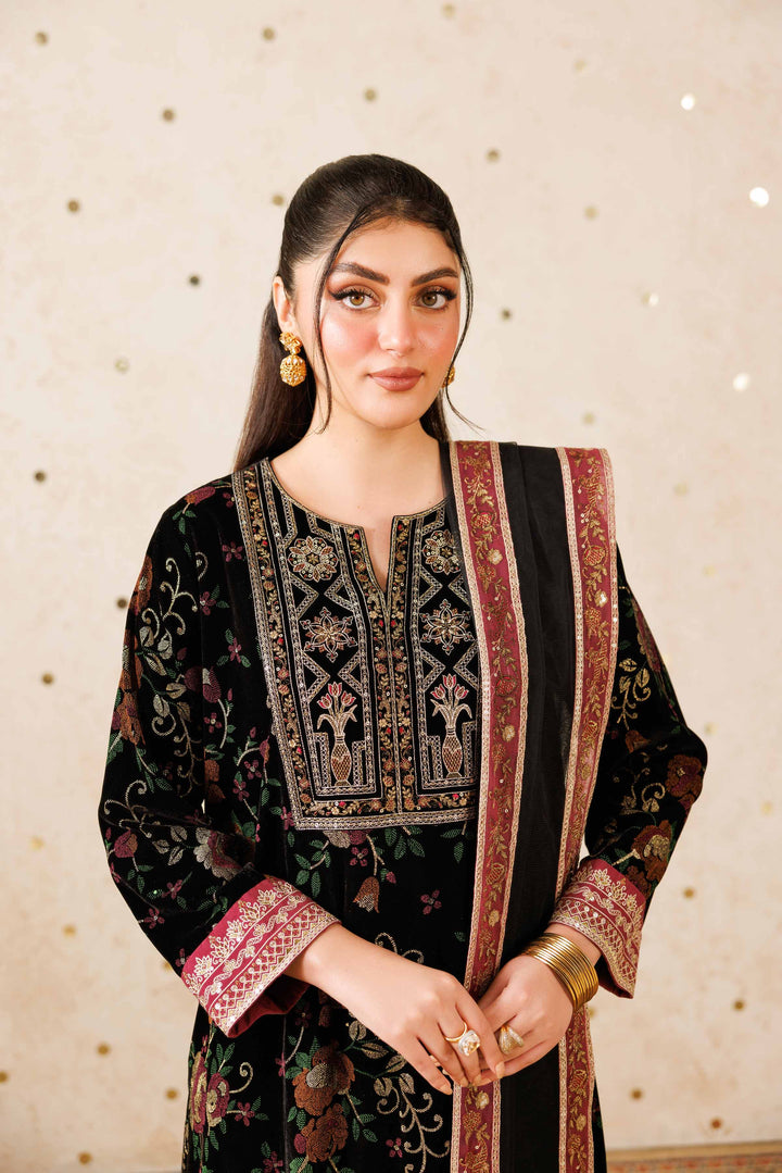 NishatUAE -  Black Embroidered Velvet Suit Ready to wear Suit