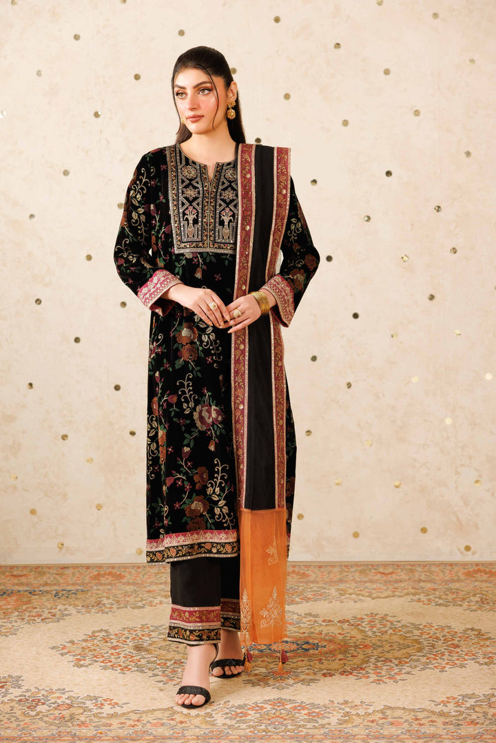 NishatUAE -  Black Embroidered Velvet Suit Ready to wear Suit