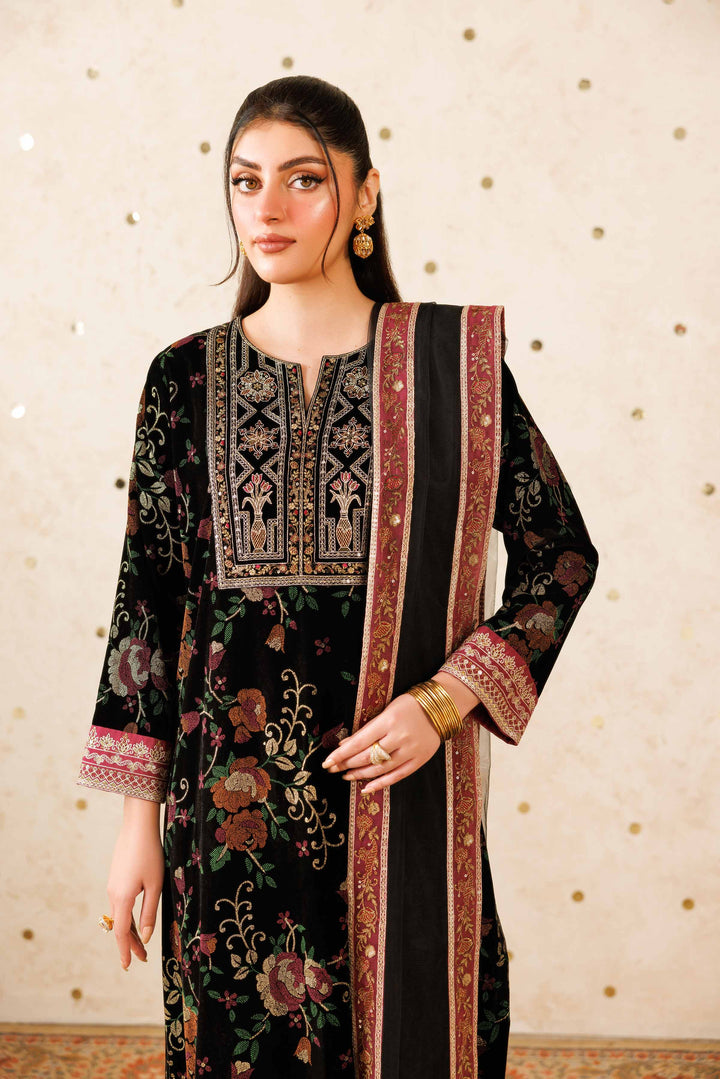 NishatUAE -  Black Embroidered Velvet Suit Ready to wear Suit