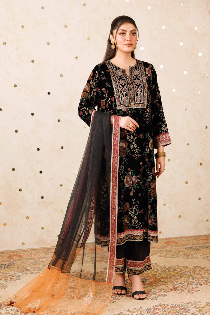 NishatUAE -  Black Embroidered Velvet Suit Ready to wear Suit