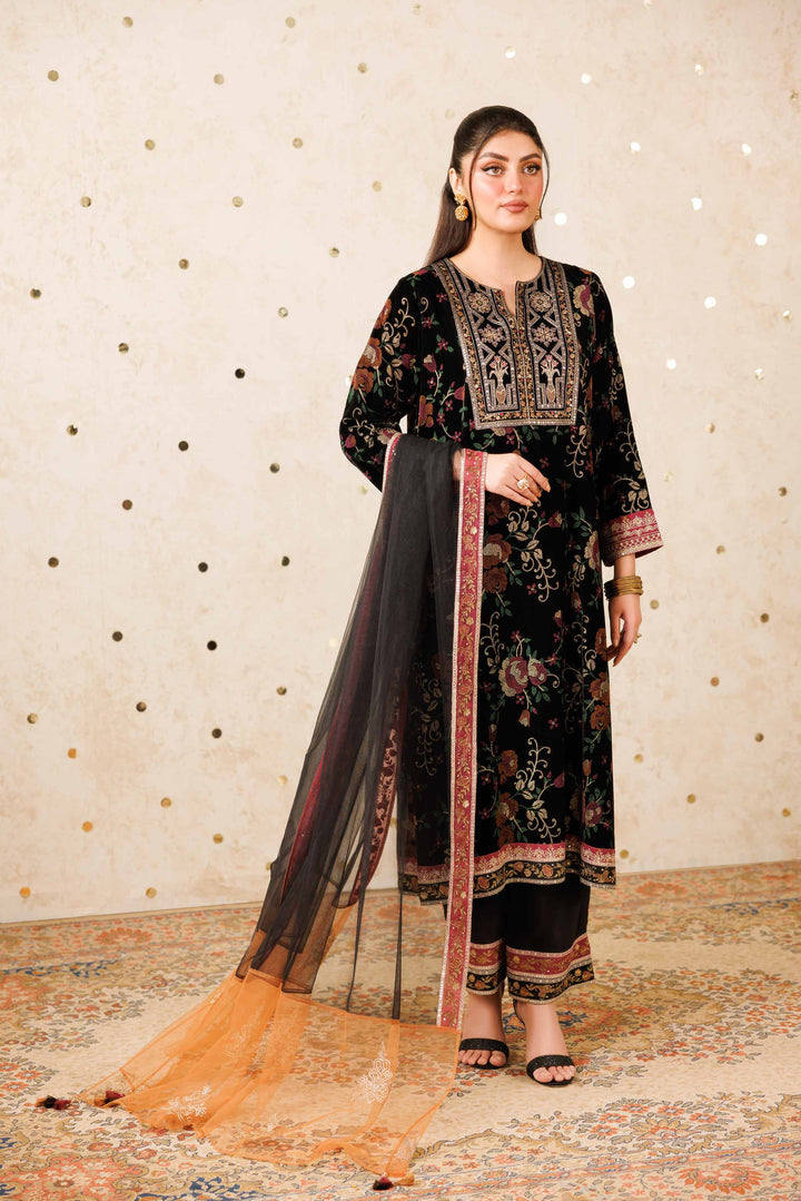 NishatUAE -  Black Embroidered Velvet Suit Ready to wear Suit