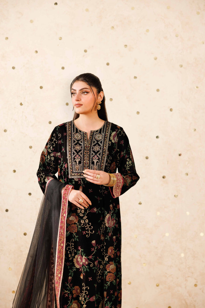 NishatUAE -  Black Embroidered Velvet Suit Ready to wear Suit