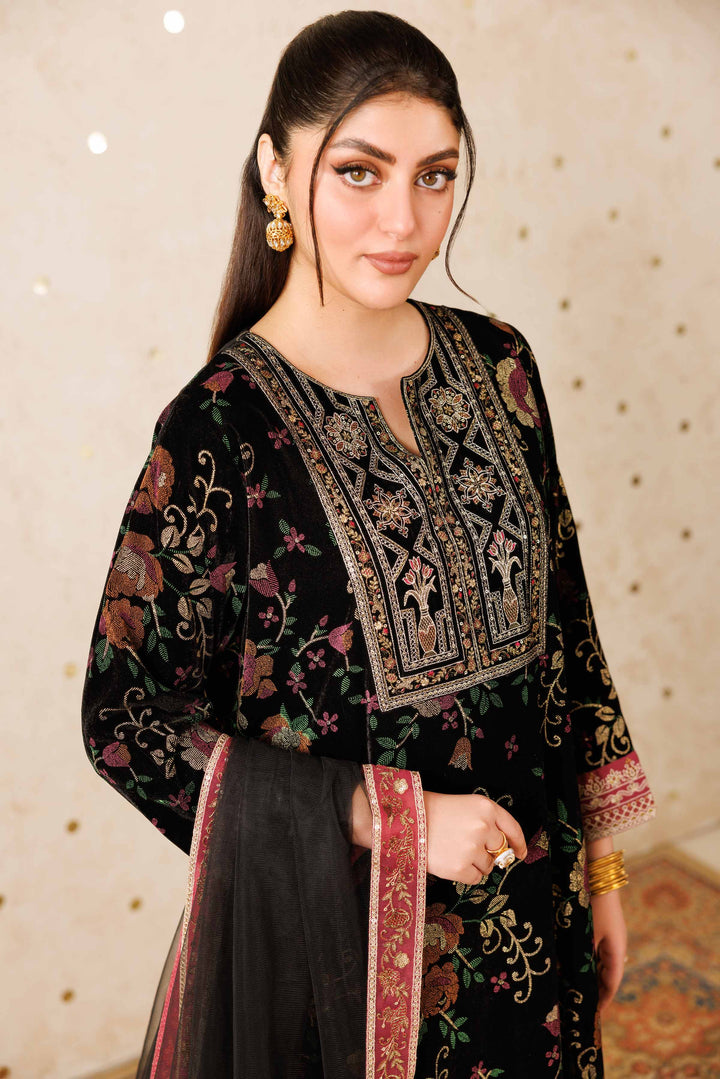 NishatUAE -  Black Embroidered Velvet Suit Ready to wear Suit
