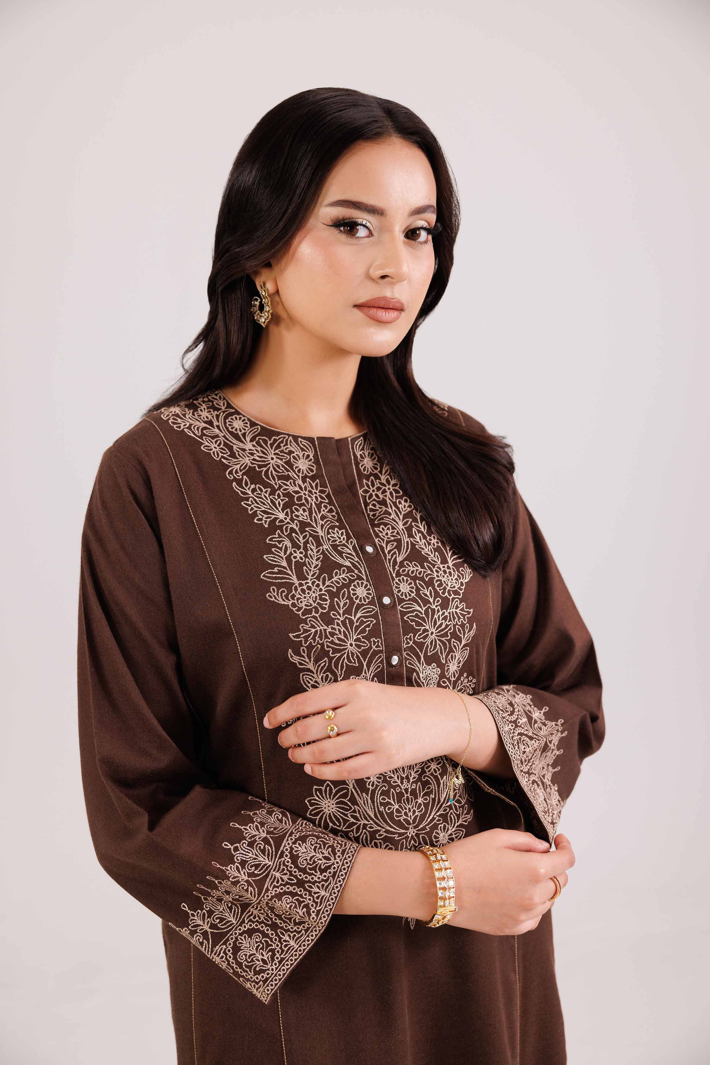 NISHATUAE - Brown Embroidered Karandi 2-piece Ready to wear Dress
