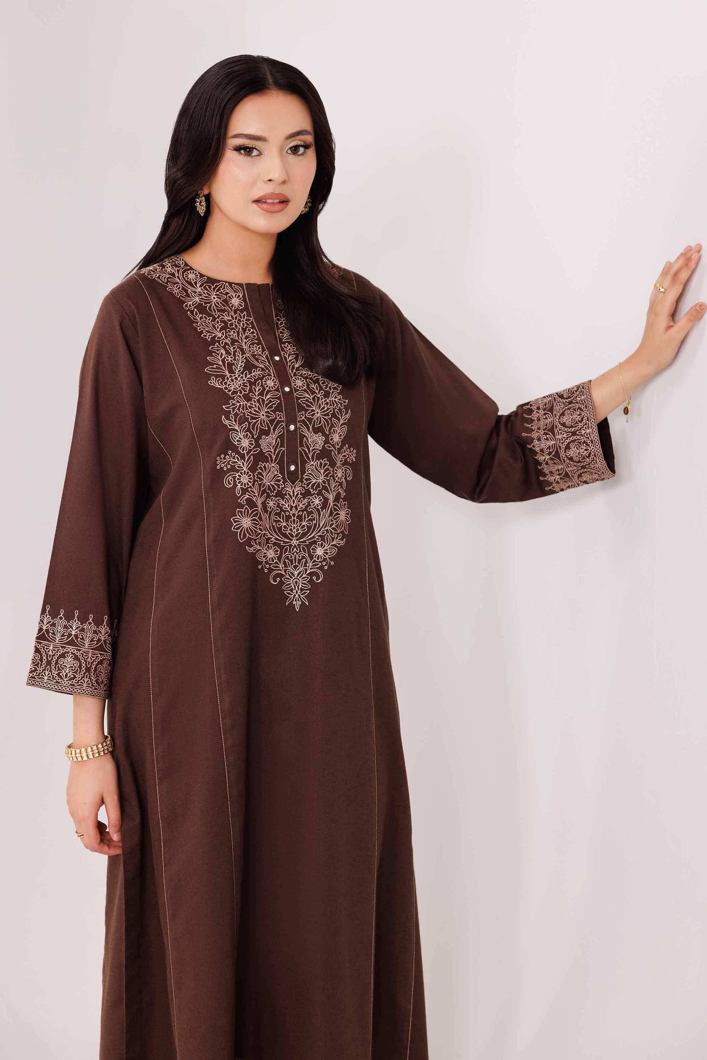 NISHATUAE - Brown Embroidered Karandi 2-piece Ready to wear Dress