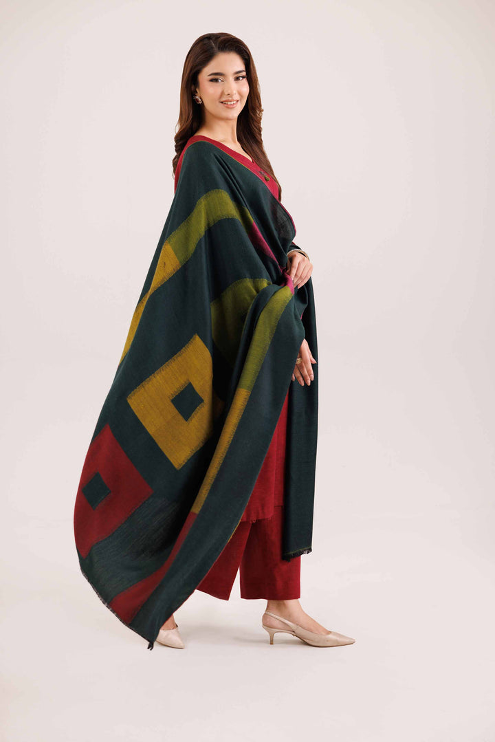 NISHATUAE - Red Embroidered Karandi 3-piece Ready to wear Suit